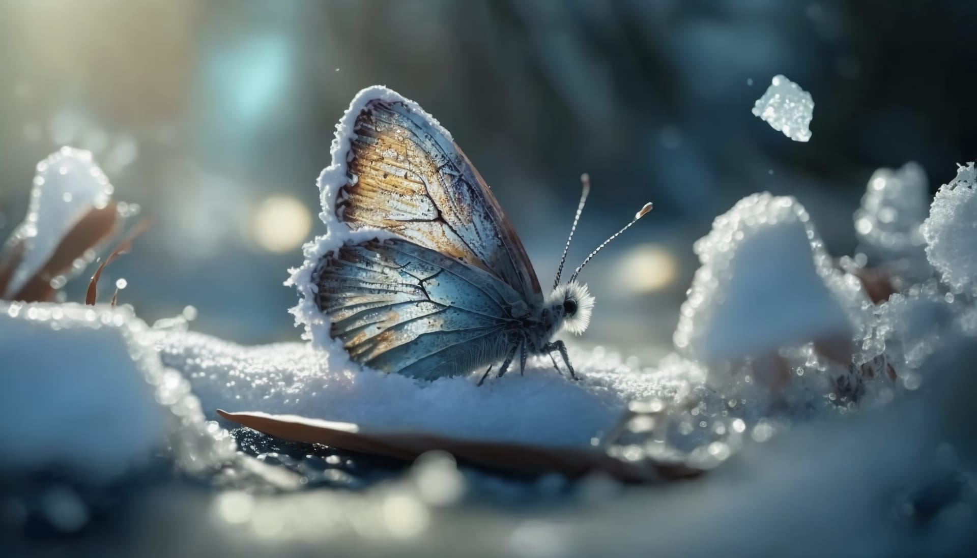 Ice snowa light blue ice butterfly falls nice image