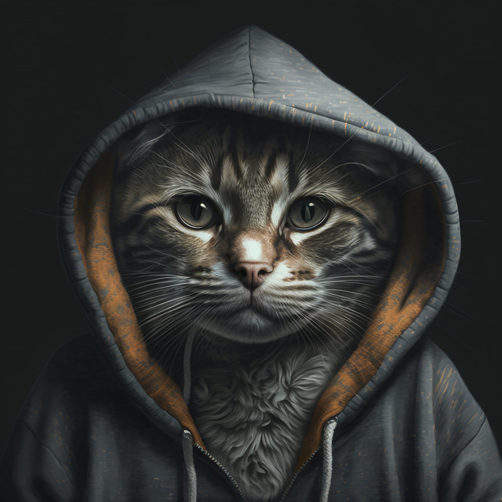 Cat photo portrait cat with hoodie