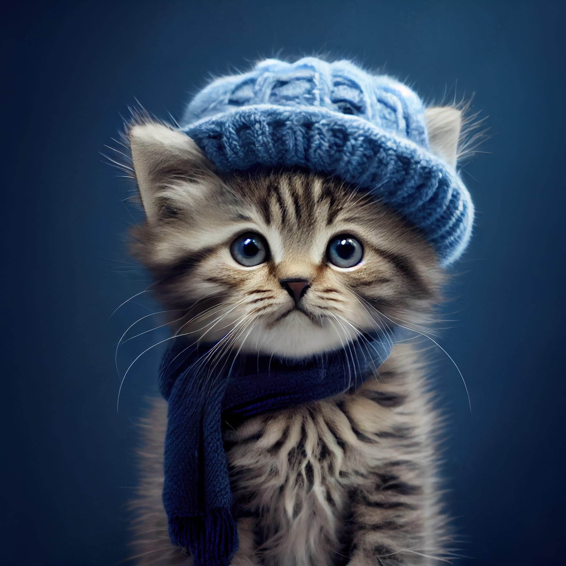 Cute kitten wearing scarf warm hat cat photo