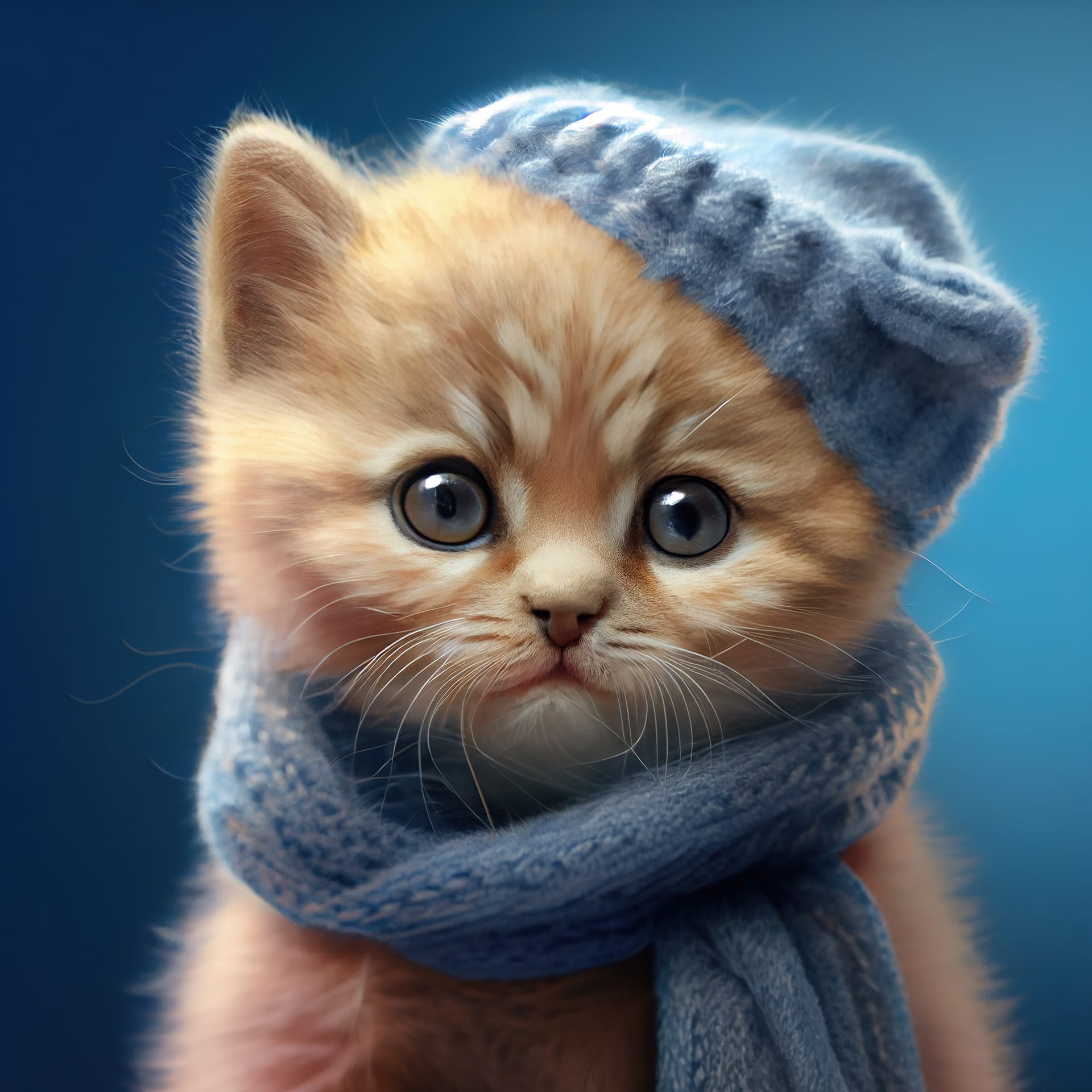Cute kitten wearing scarf warm hat compelling image