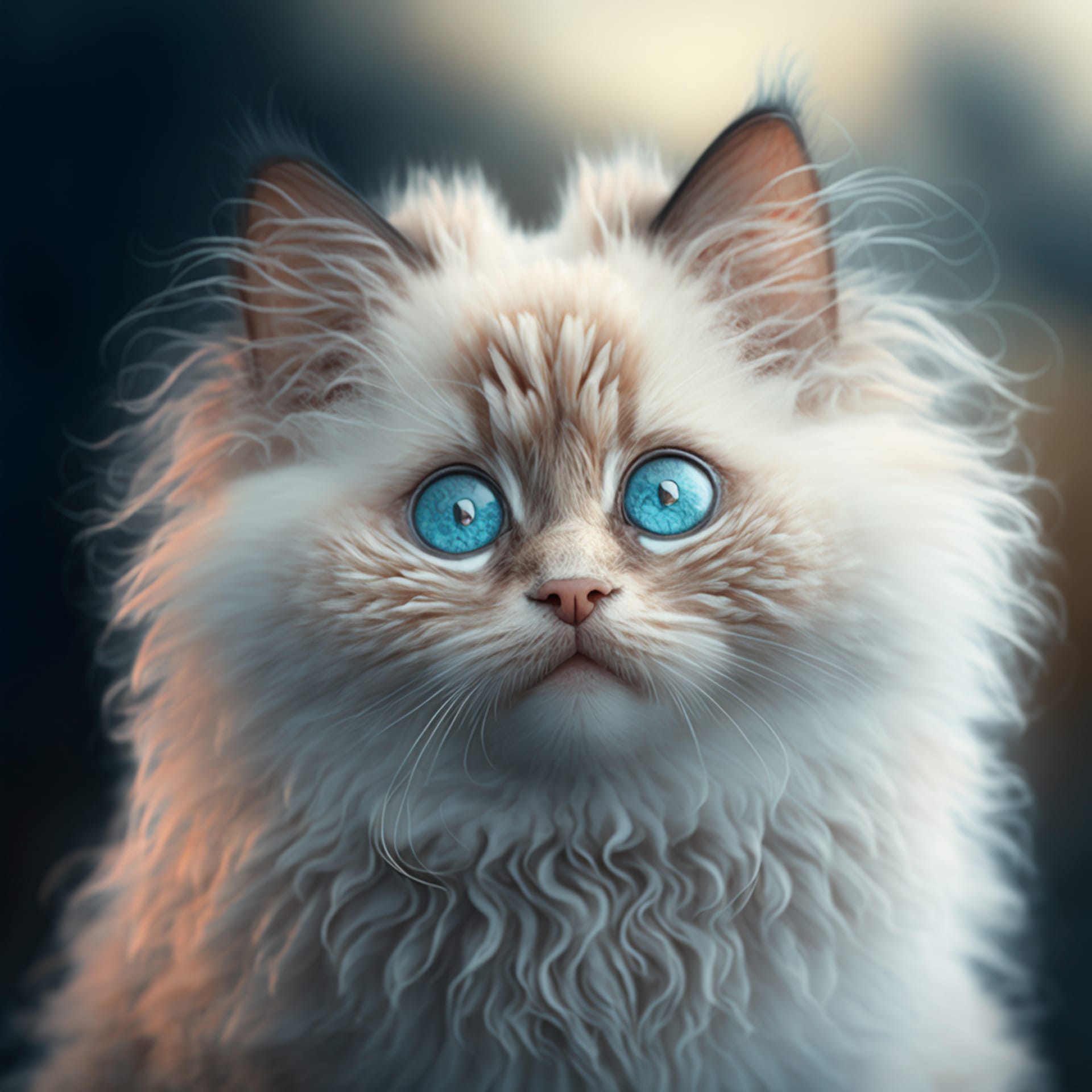 Fluffy cat with blue eyes seems be closed mesmerizing image