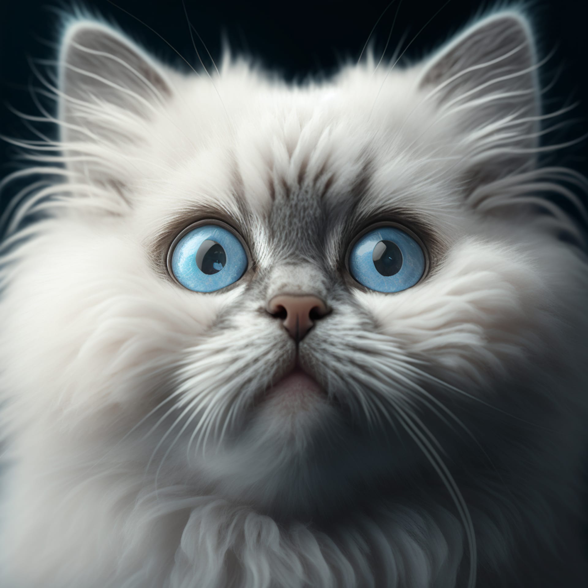 Fluffy cat with blue eyes seems be closed