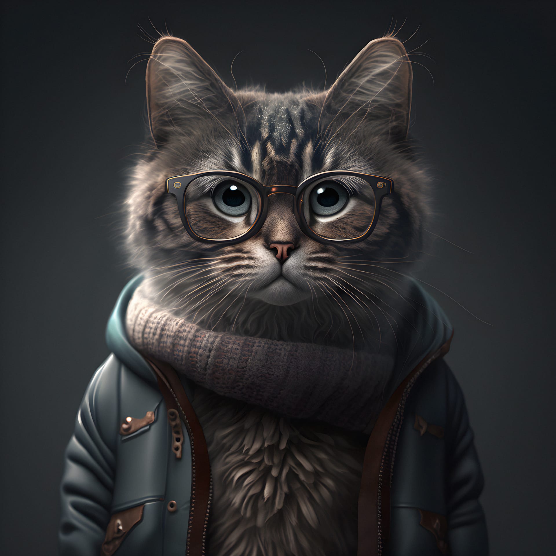 Hipster cat wearing clothes glasses cat portrait