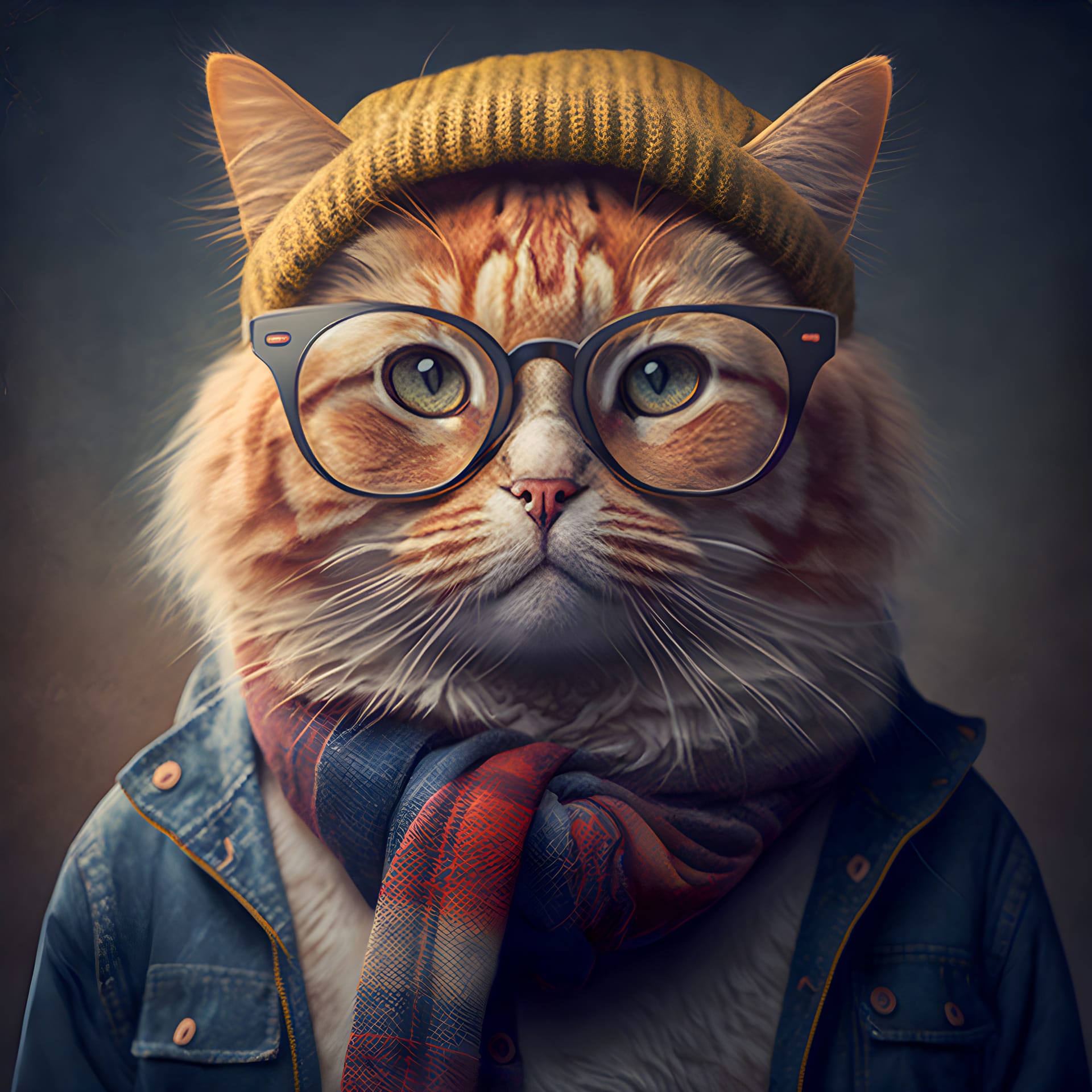Hipster cute funny art cat illustration