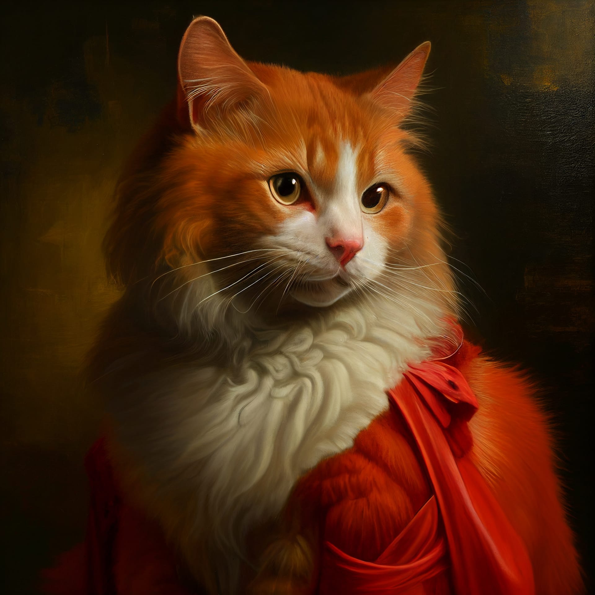 Medieval cat imitation van dyck proud cat red cloak illustration