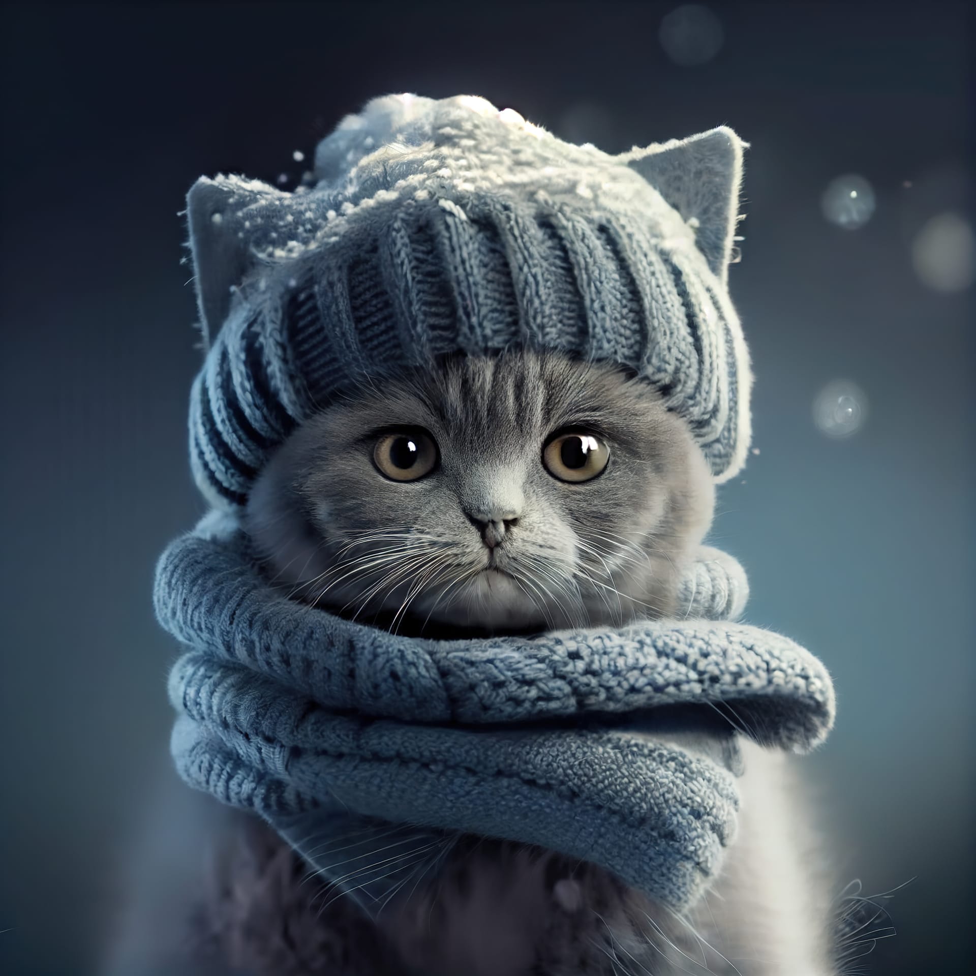 Russian blue kitten hat scarf cat photo