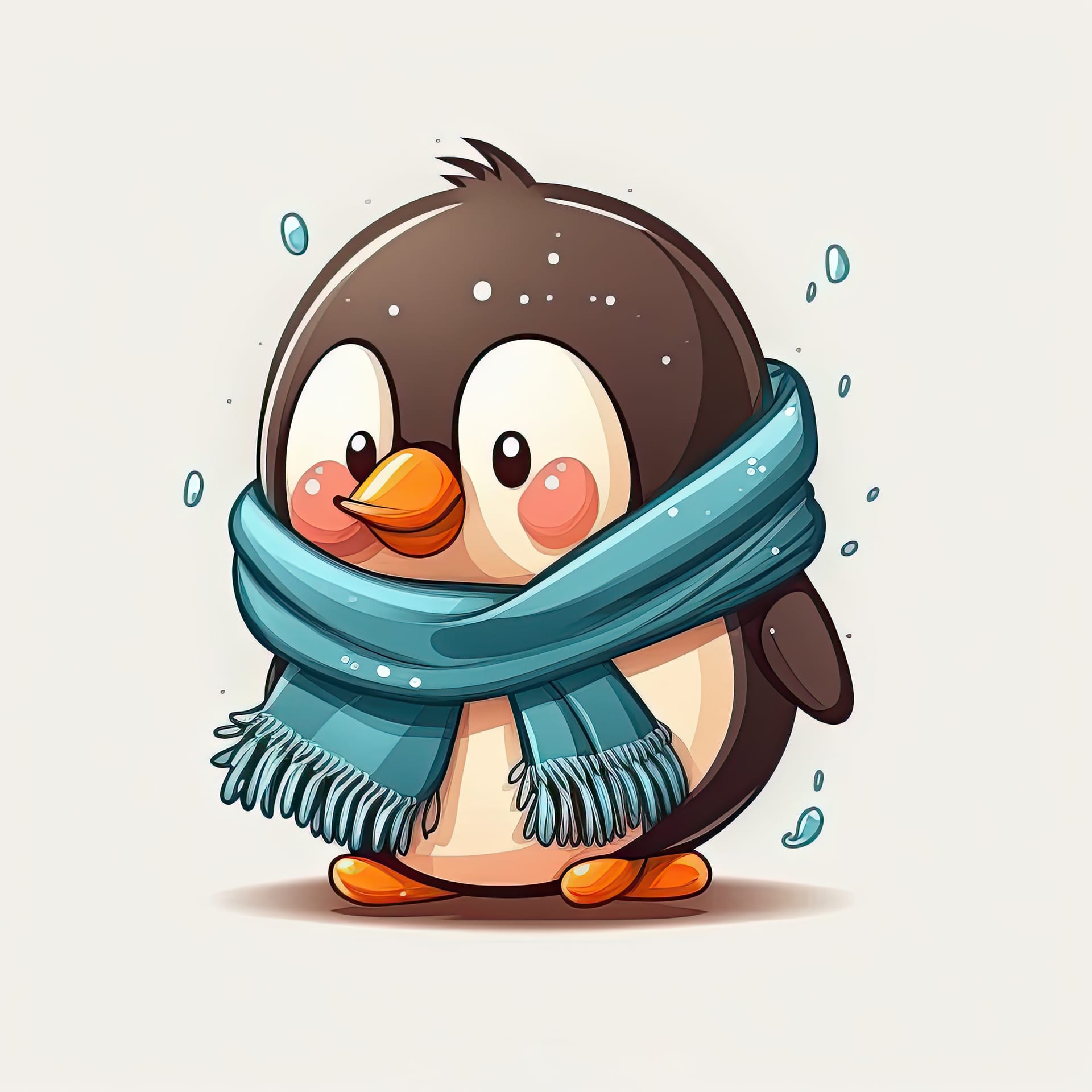 Baby penguin with scarf color background illustration childish character winter