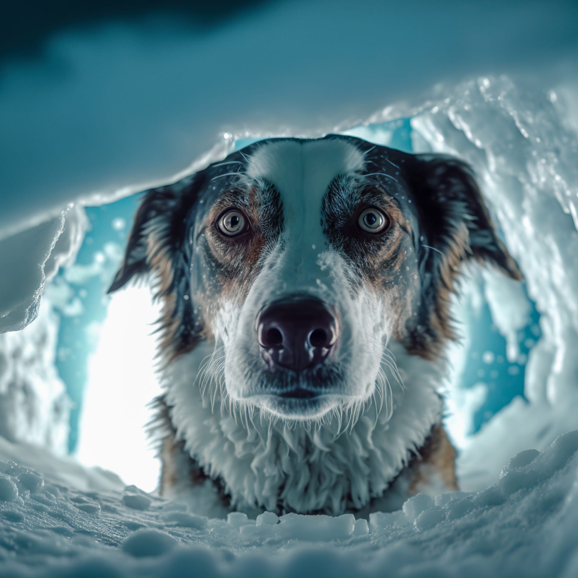 Cute dog peeking snow ice cute animal pictures