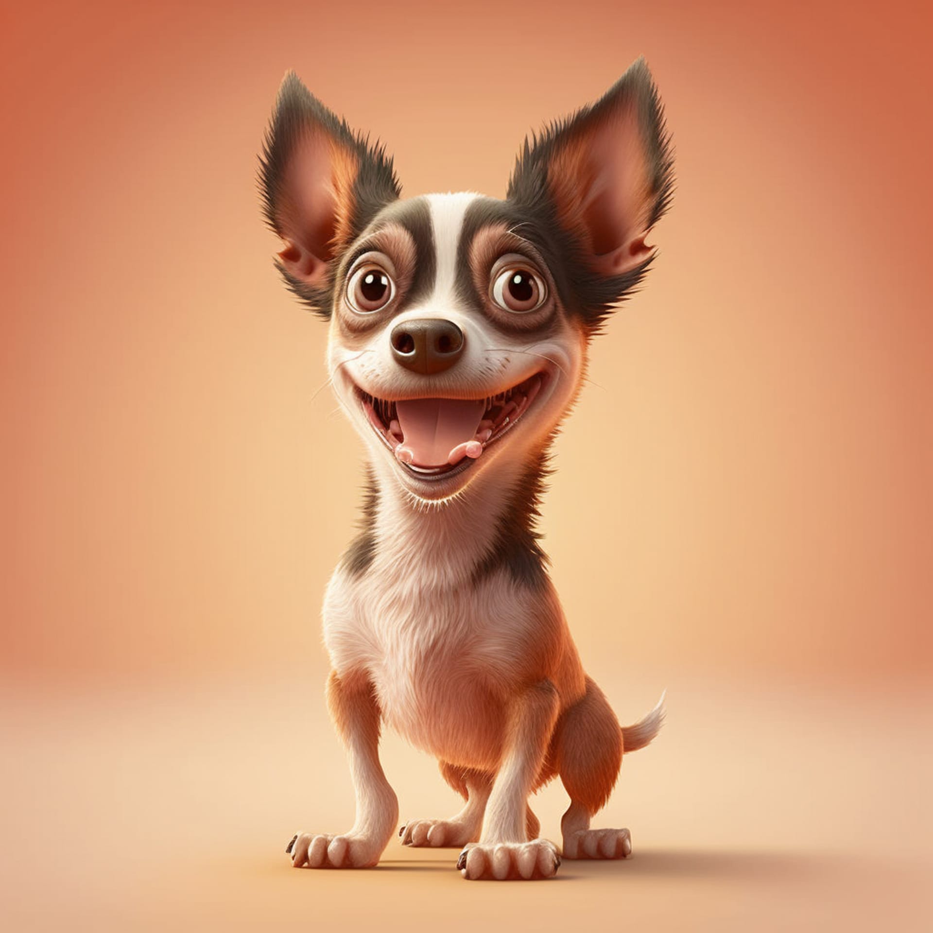 Happy little dog isolated peach background rendering