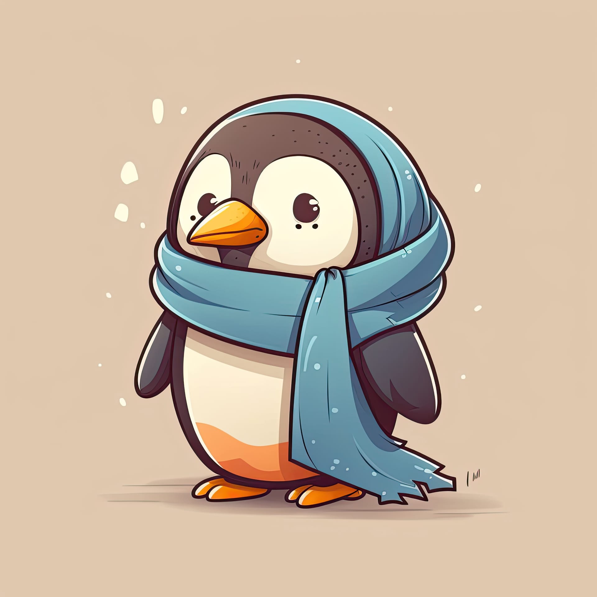 Penguin with scarf color background illustration childish character winter image