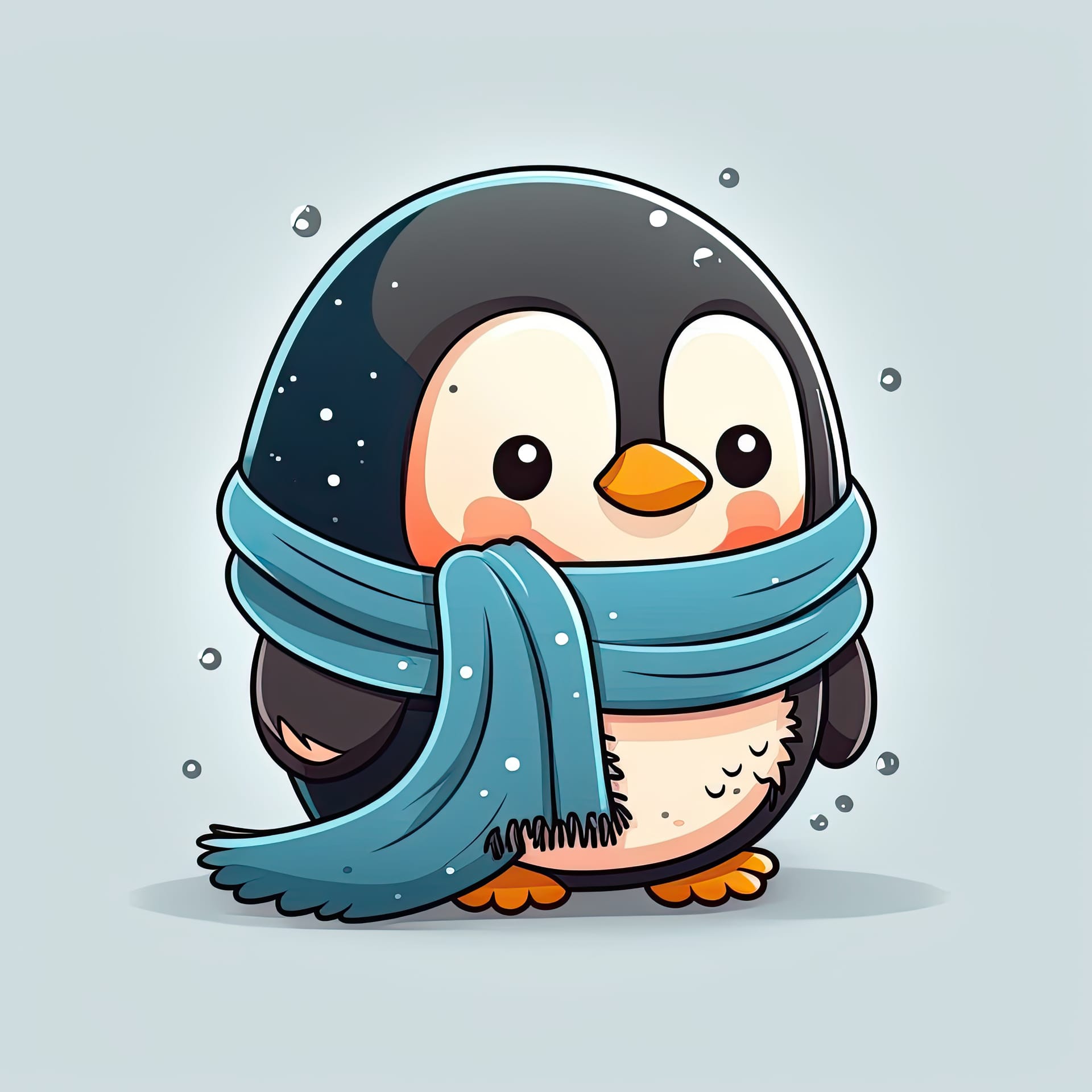 Penguin with scarf color background illustration childish character winter picture