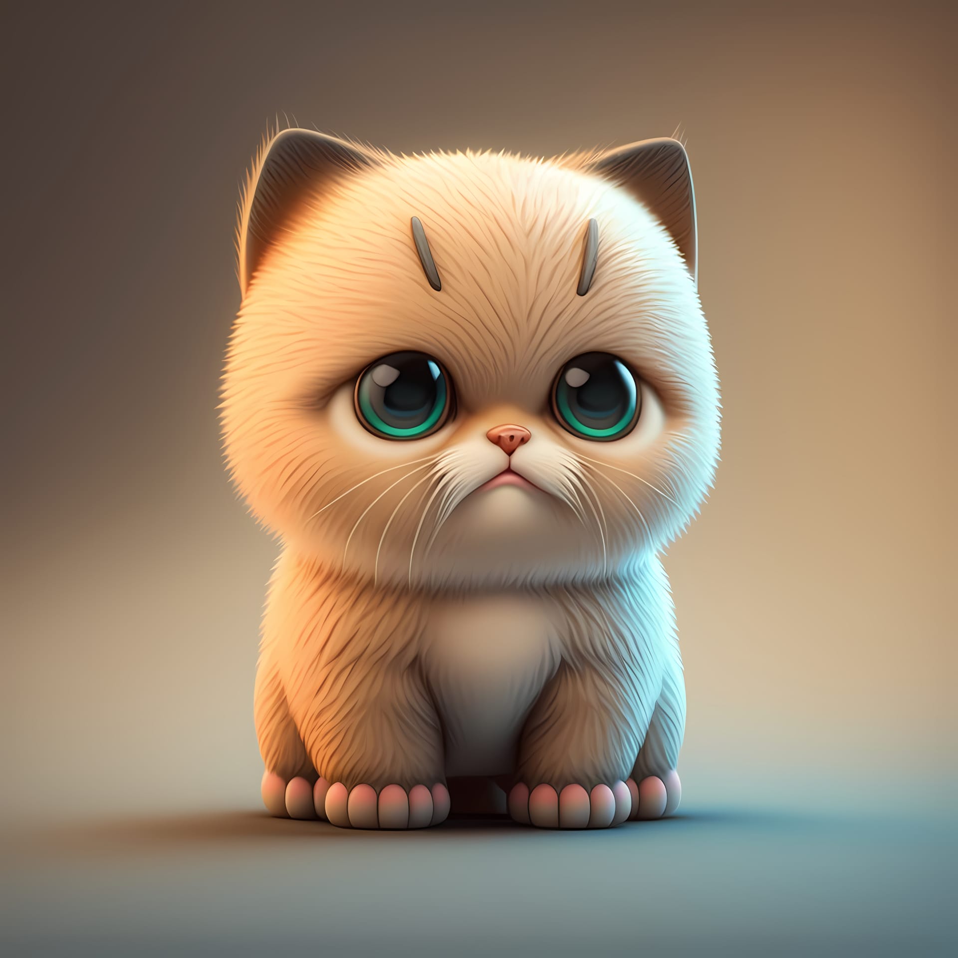 Adorable cute chubby cat 3d render luminous image