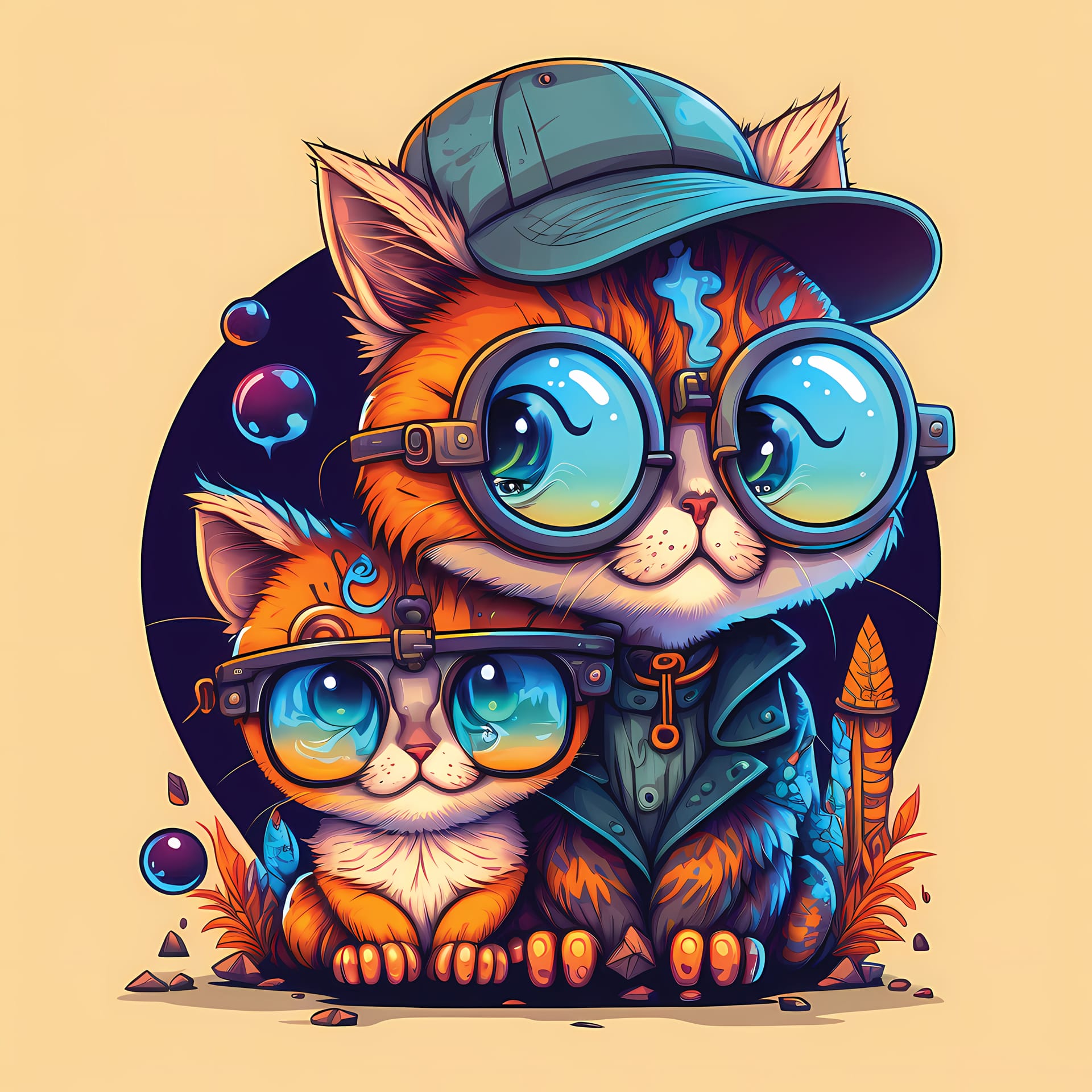 Cartoon cat character wearing glasses trendy cool design excellent picture