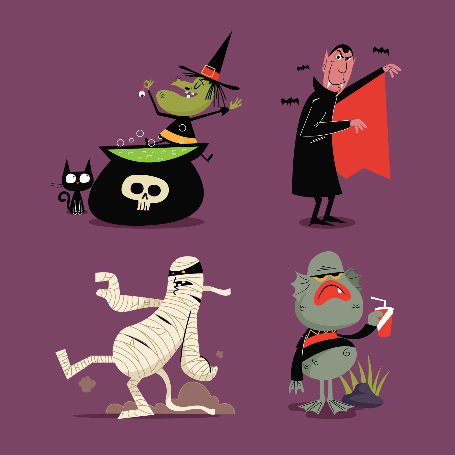 Flat design halloween character collection cute halloween pictures