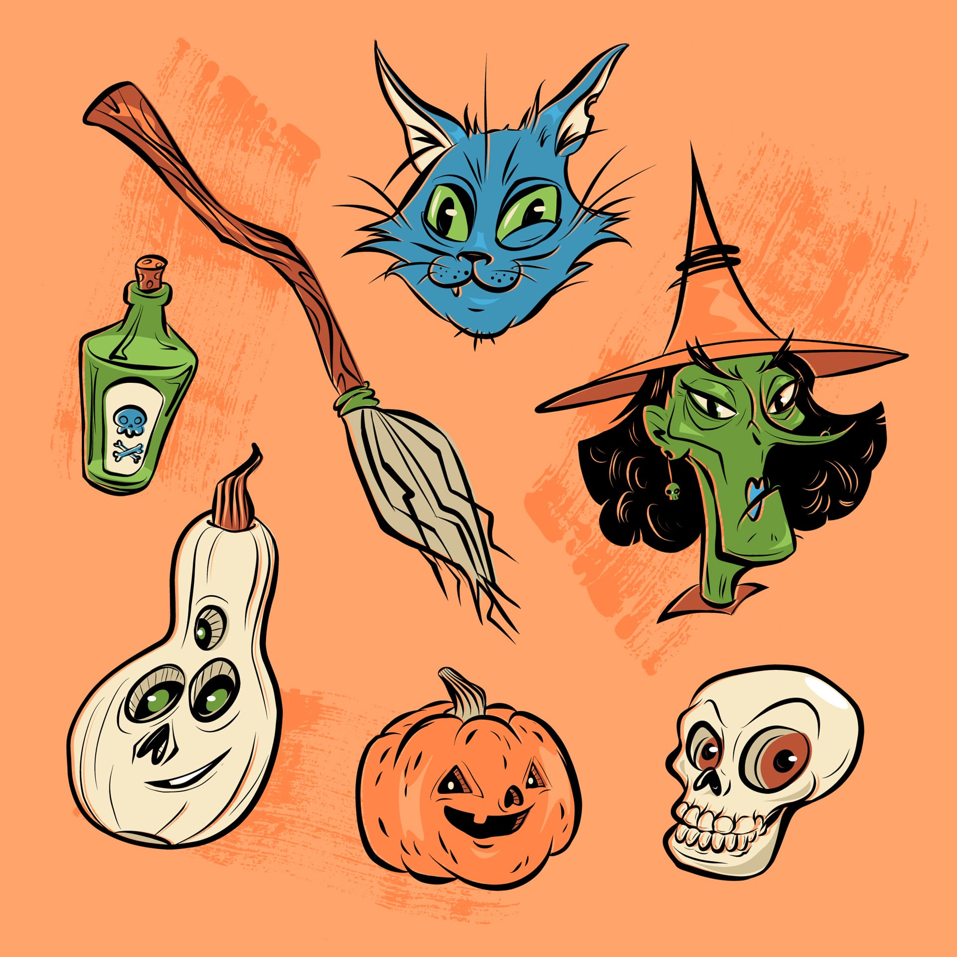 Flat halloween vintage elements collection image