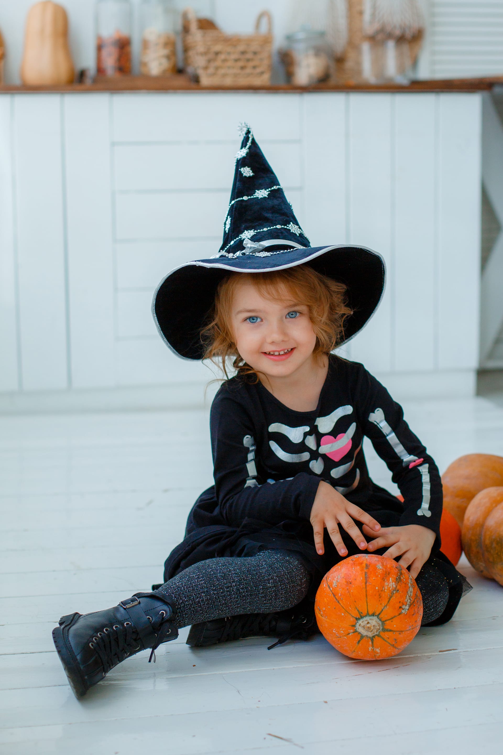 Portrait little girl witch costume