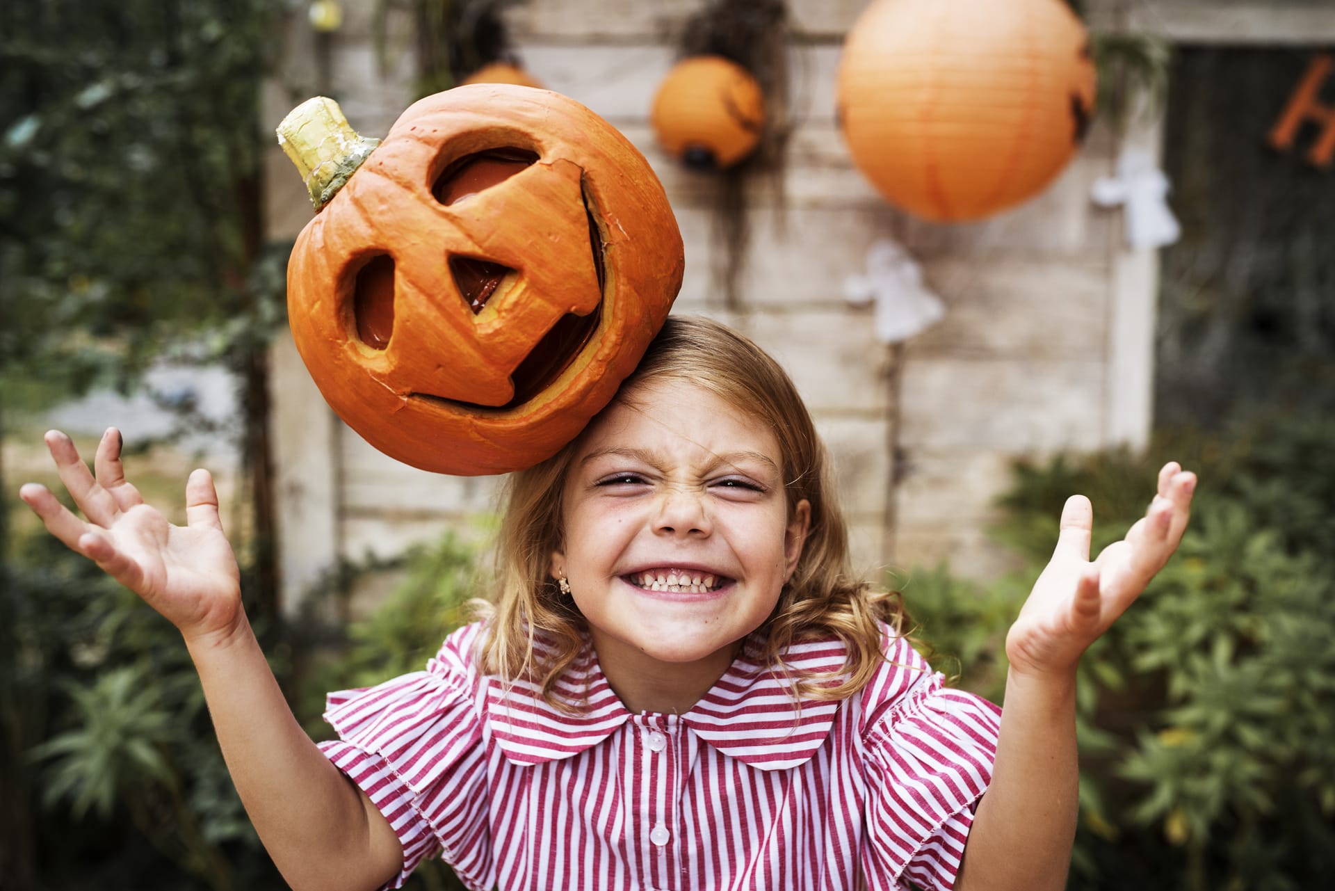 Young playful girl with her halloween