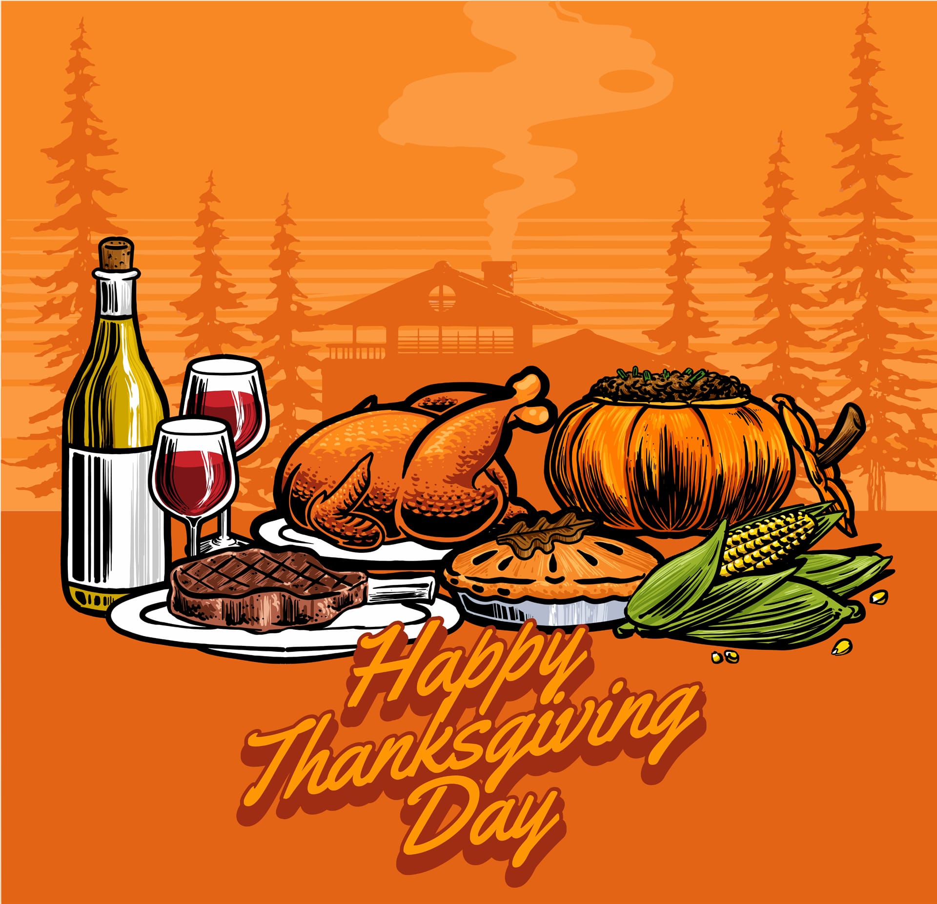 Happy thanksgiving day foods illustration happy thanksgiving images
