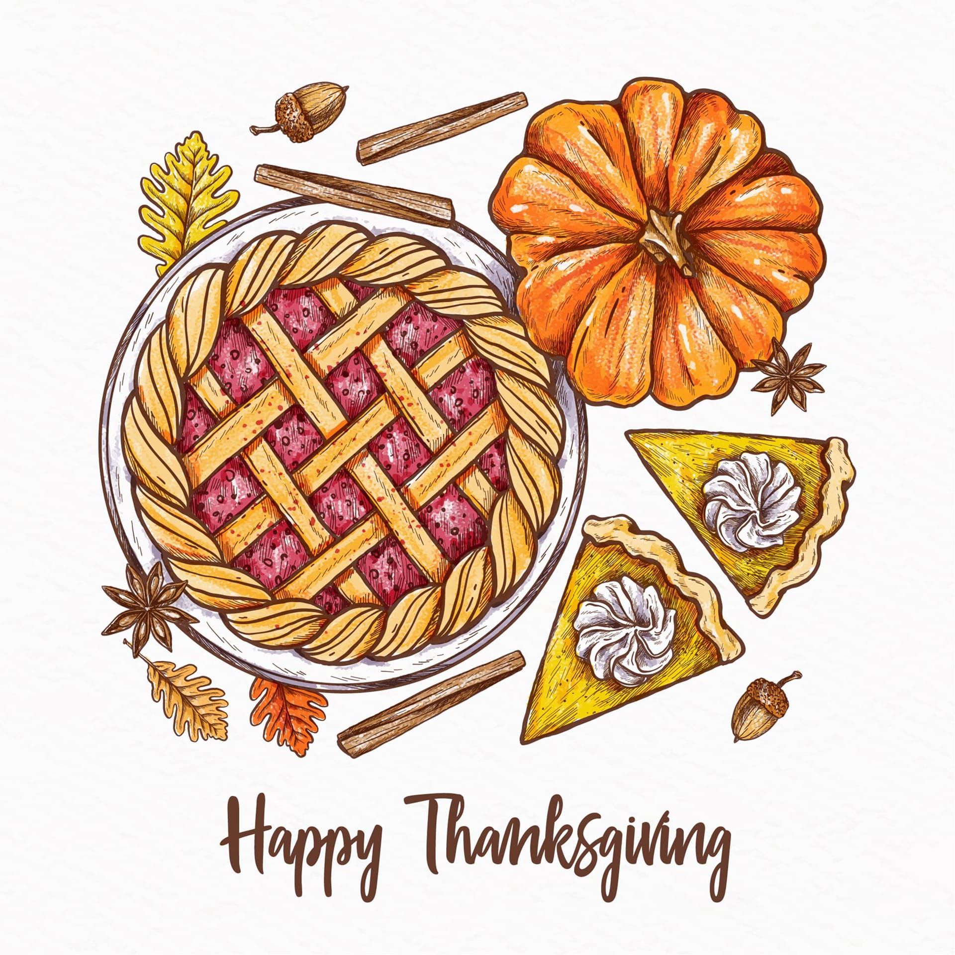 Pie hand drawn thanksgiving background happy thanksgiving images