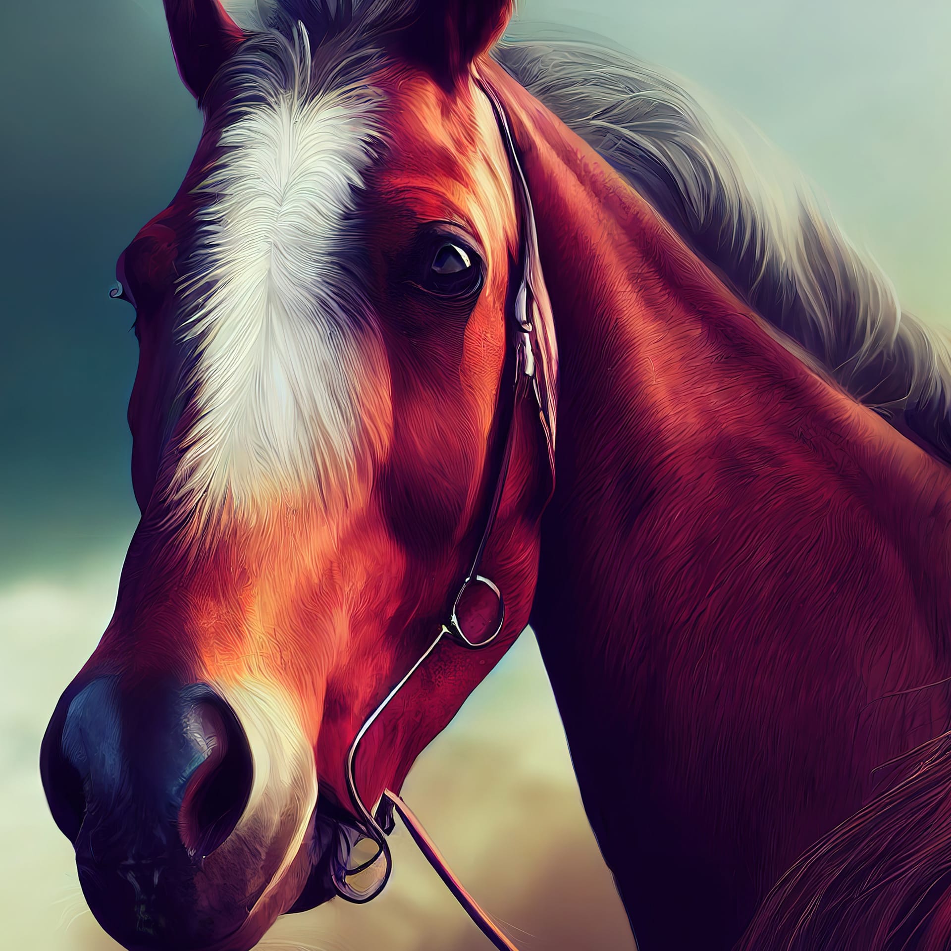 Horse animal portrait horse digital art style illustration painting