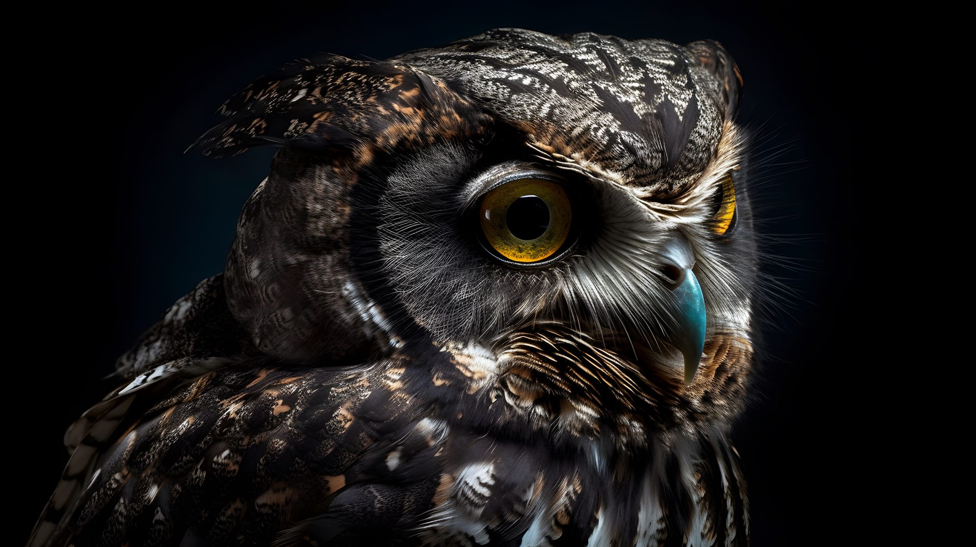 Close up owl with black background black background