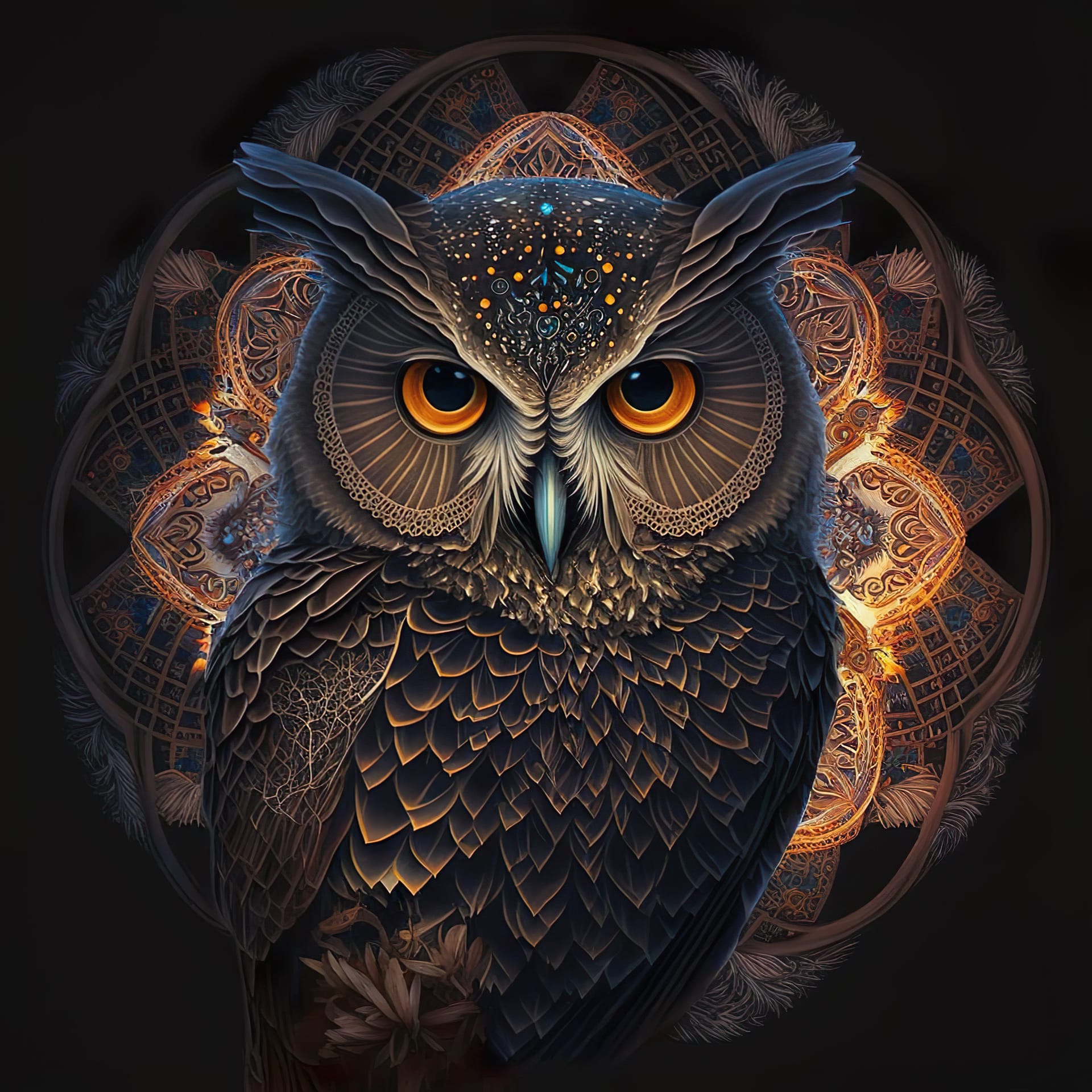 Totemic mascot owl ethnic illustration boho style