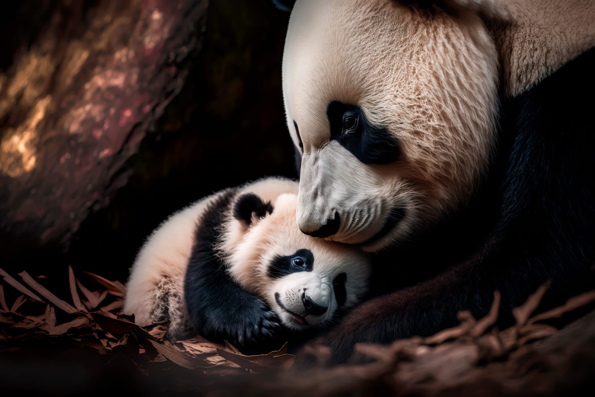 Baby panda happy together chinese park realistic digital illustration image