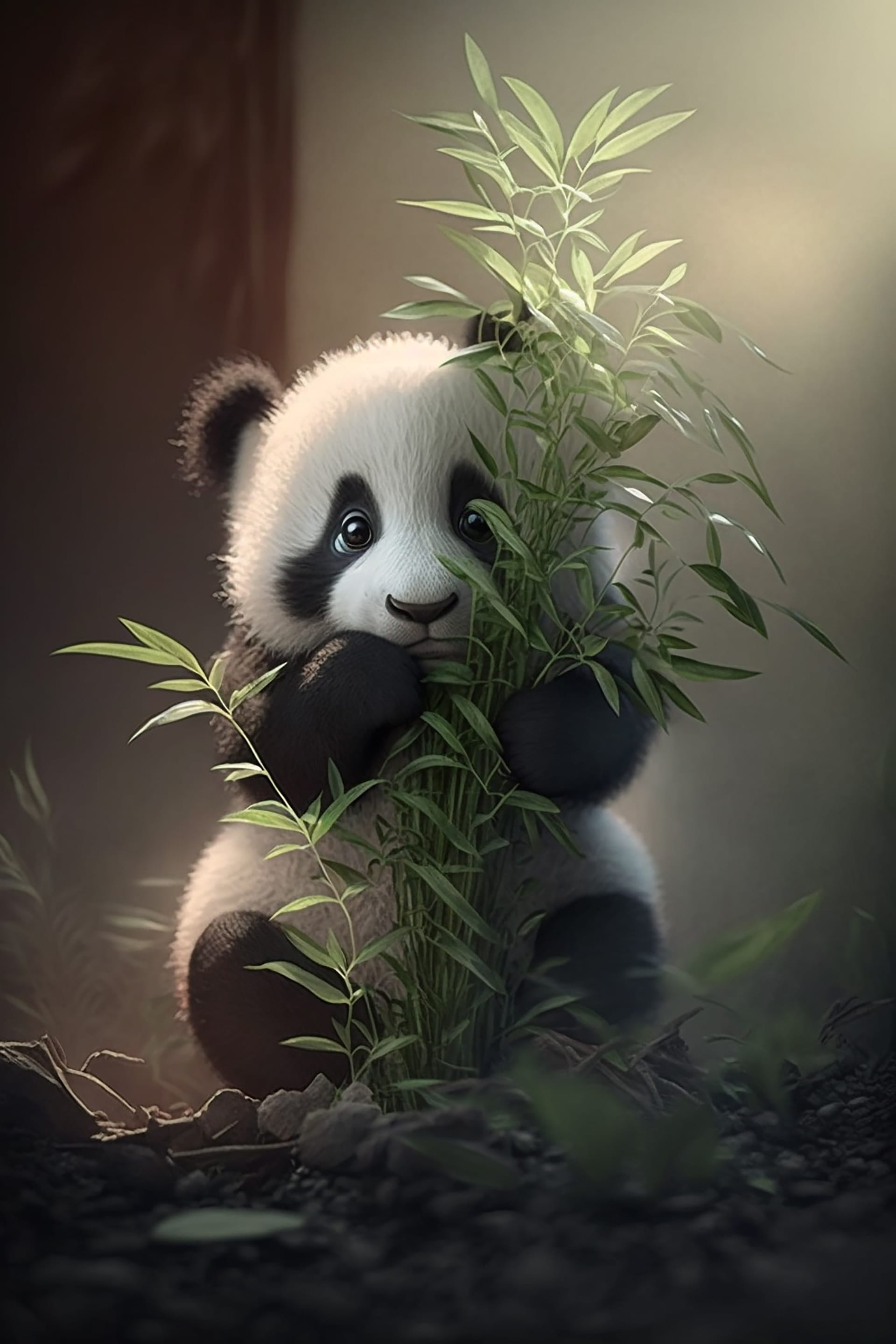 Panda bear is hiding bamboo tree