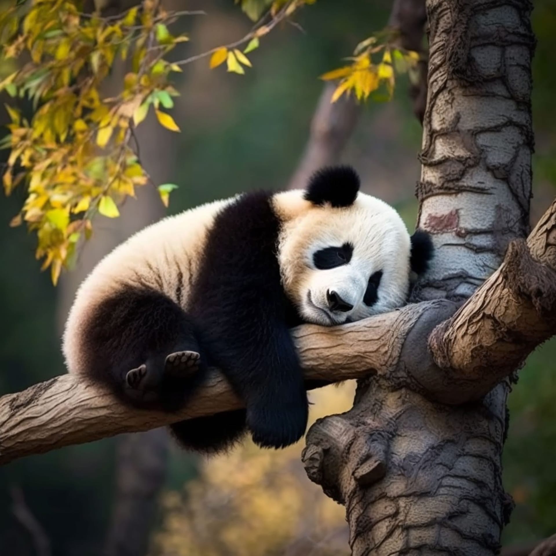 Panda bear sleeping tree branch panda pictures