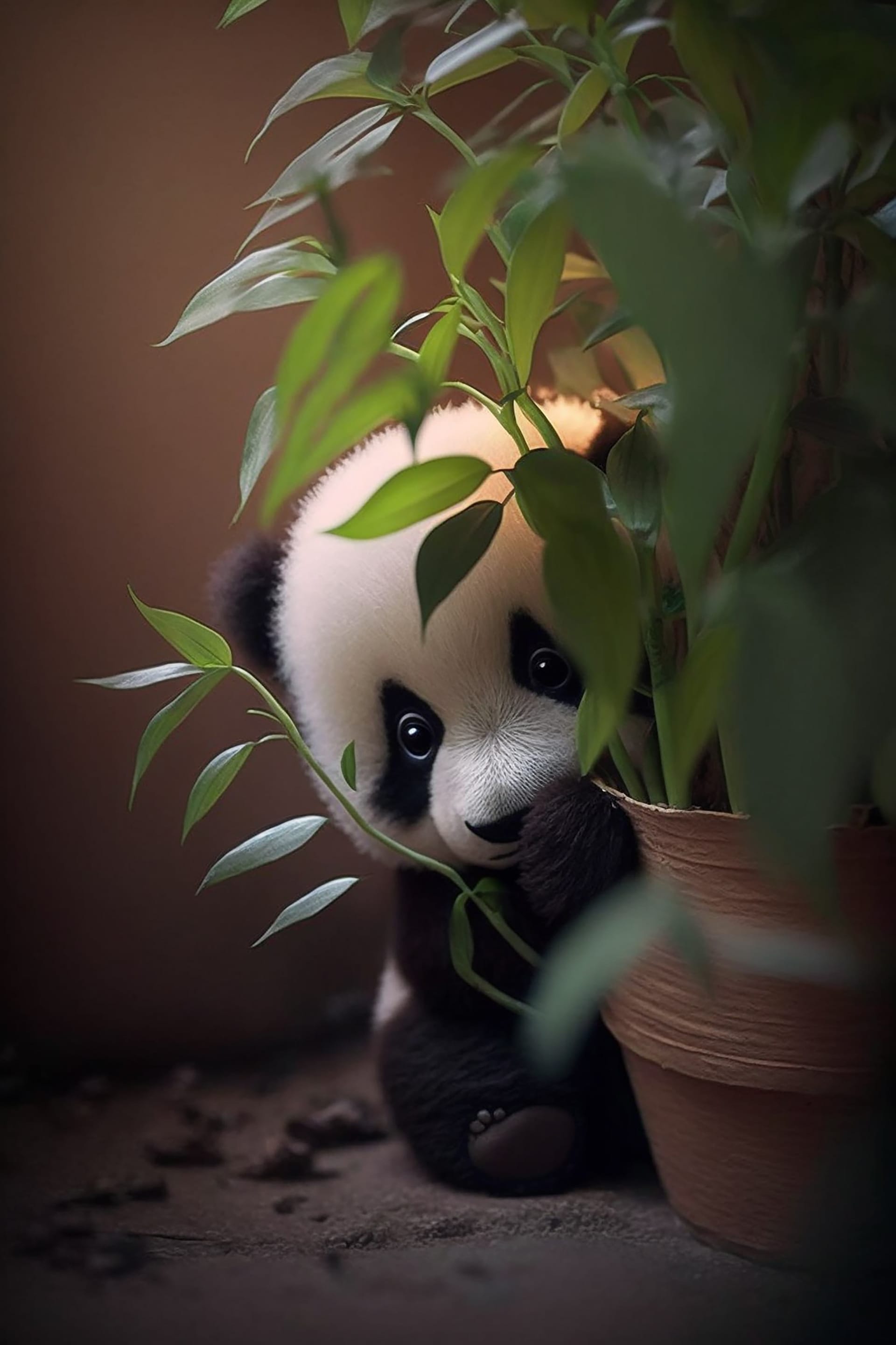 Panda cub is hiding plant panda pictures