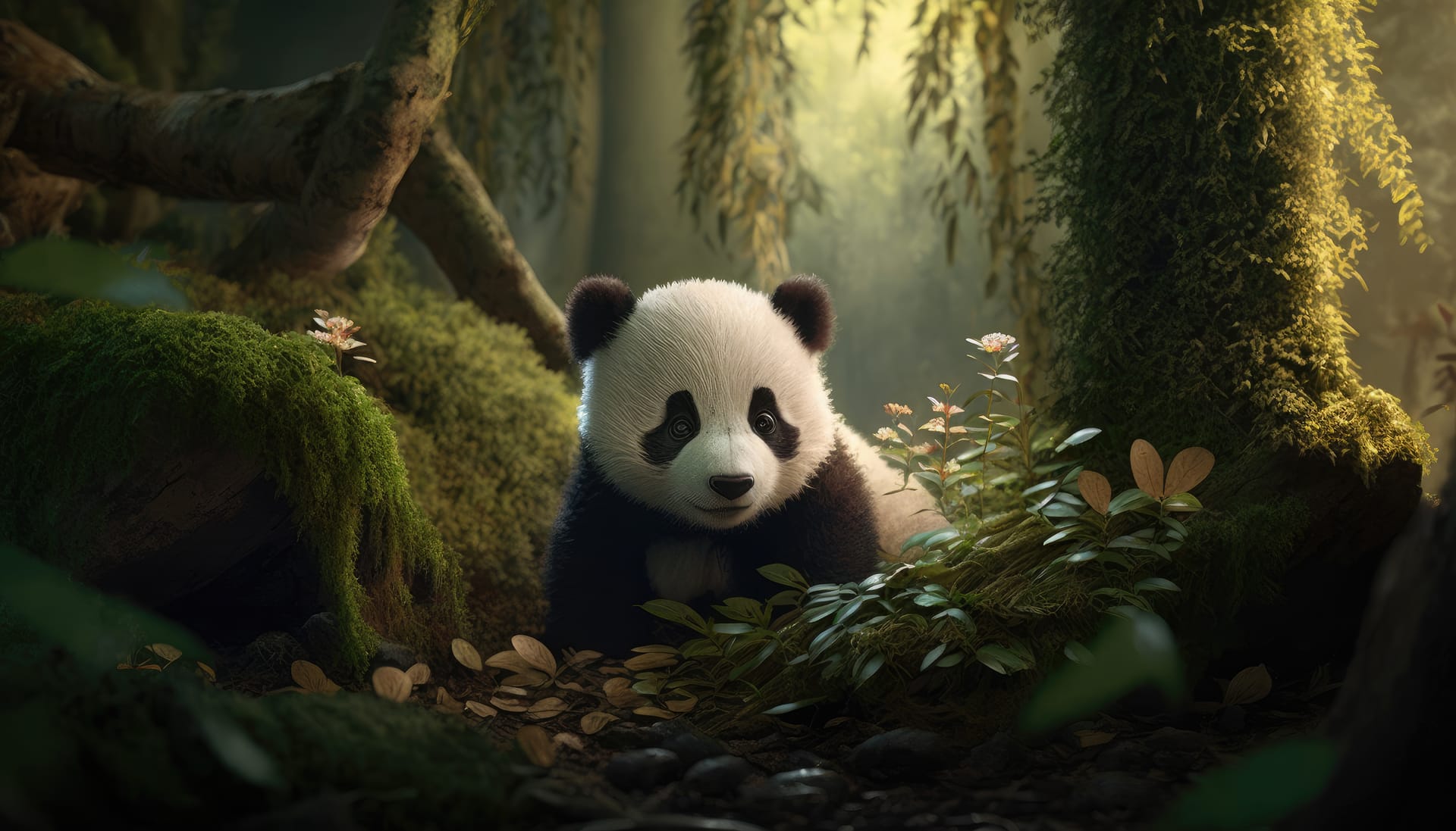 Panda forest with tree background panda pictures