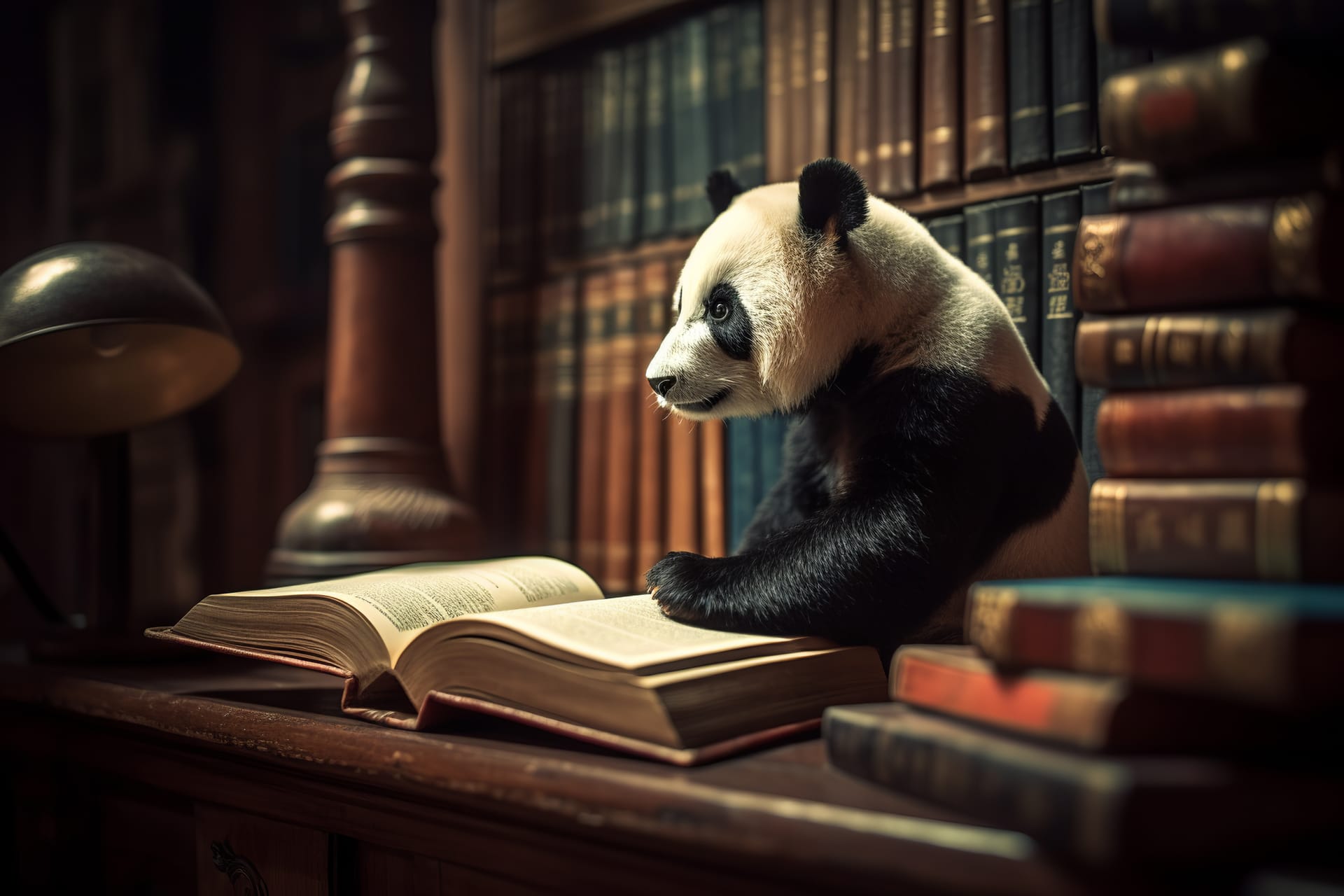 Panda seeking spiritual enlightenment through literature retreats guidance