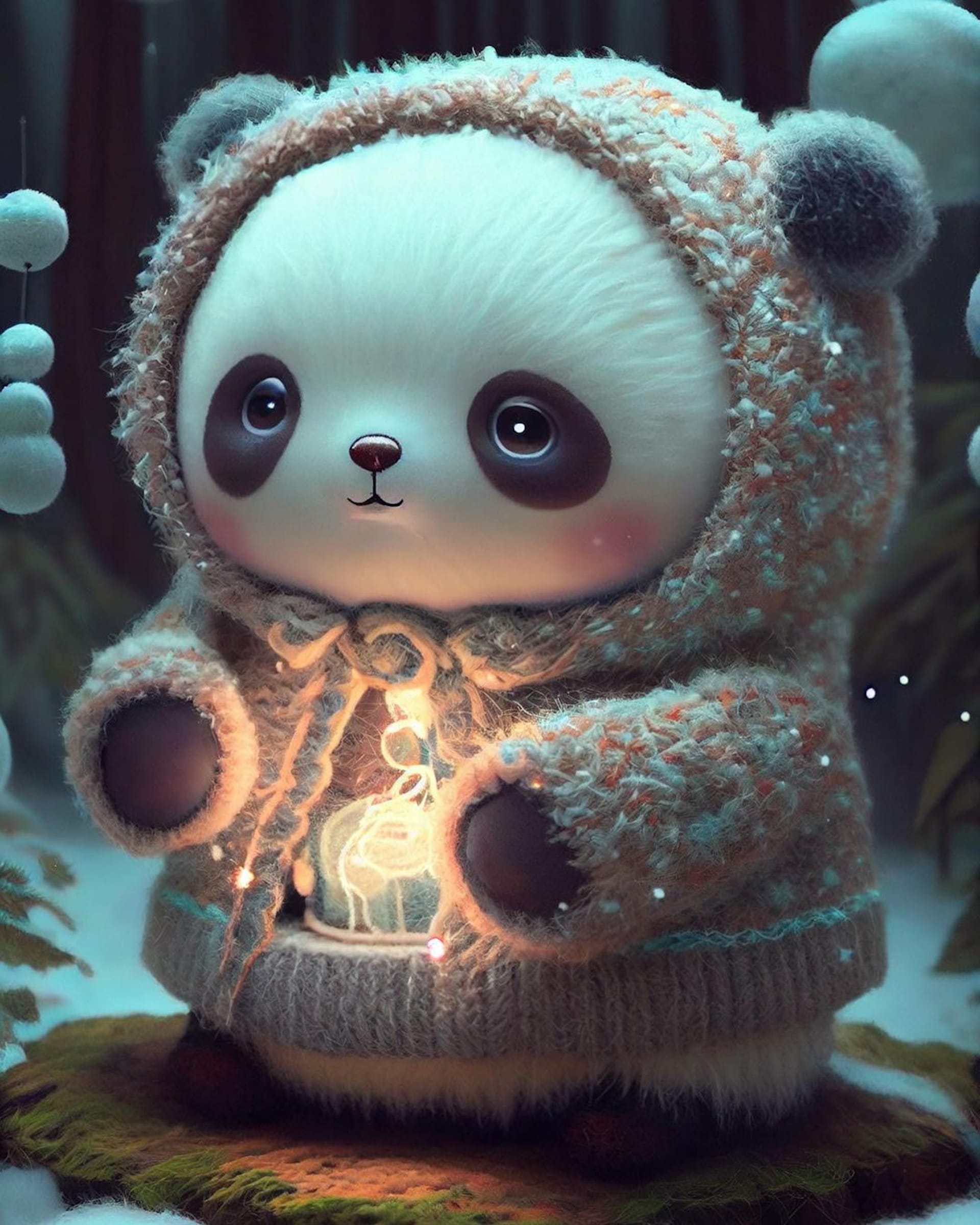 Panda with sweater that says i love you