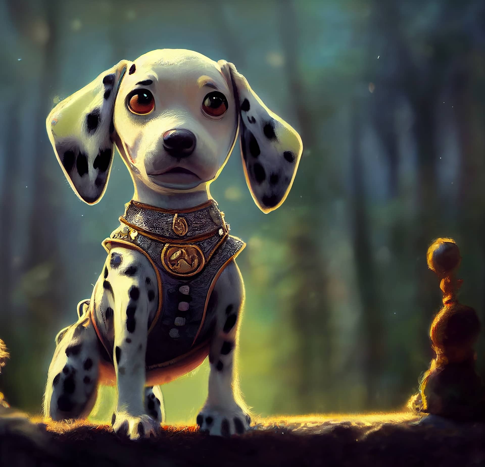 Adorable tiny dalmatian puppy as cartoon adventurer
