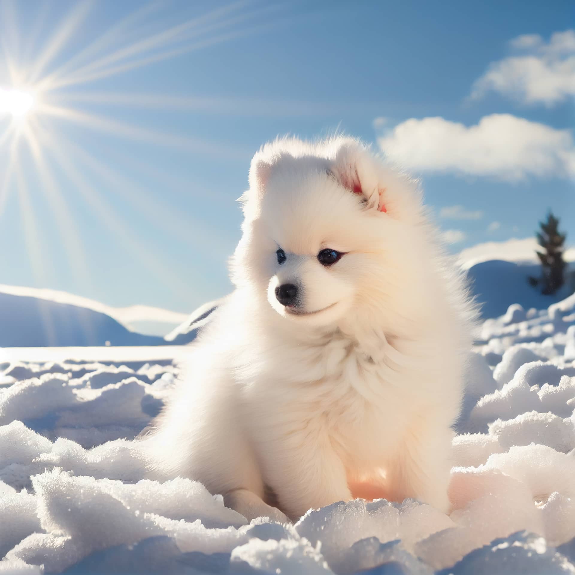 Animal profile pictures white puppy are sitting snow sunny day generative