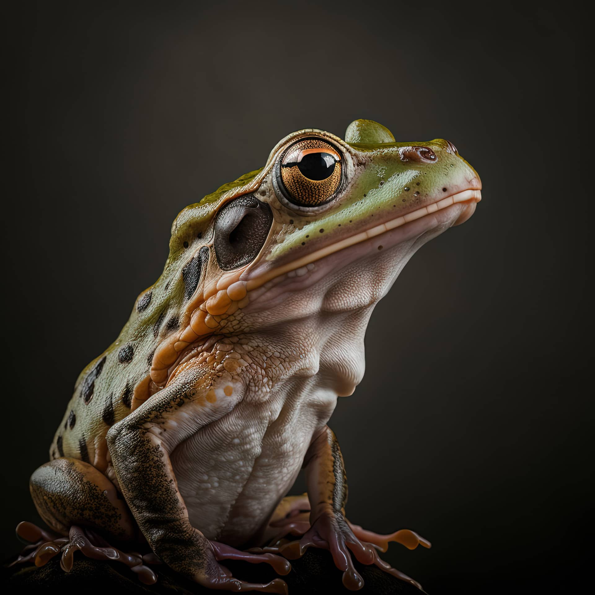 Cute little colorful frog portrait studio generative