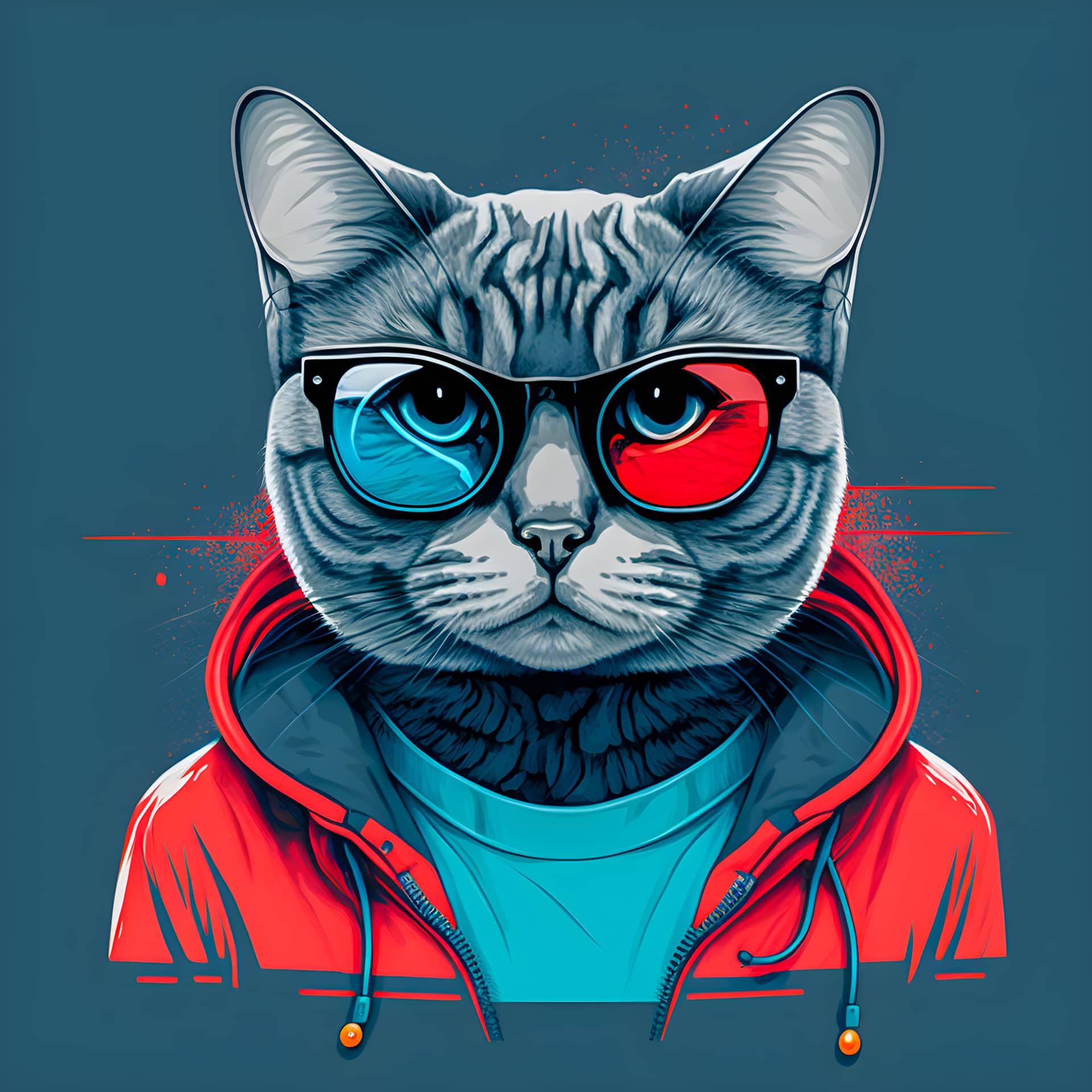 Portrait cat cute pop art illustration hand drawn realistic image
