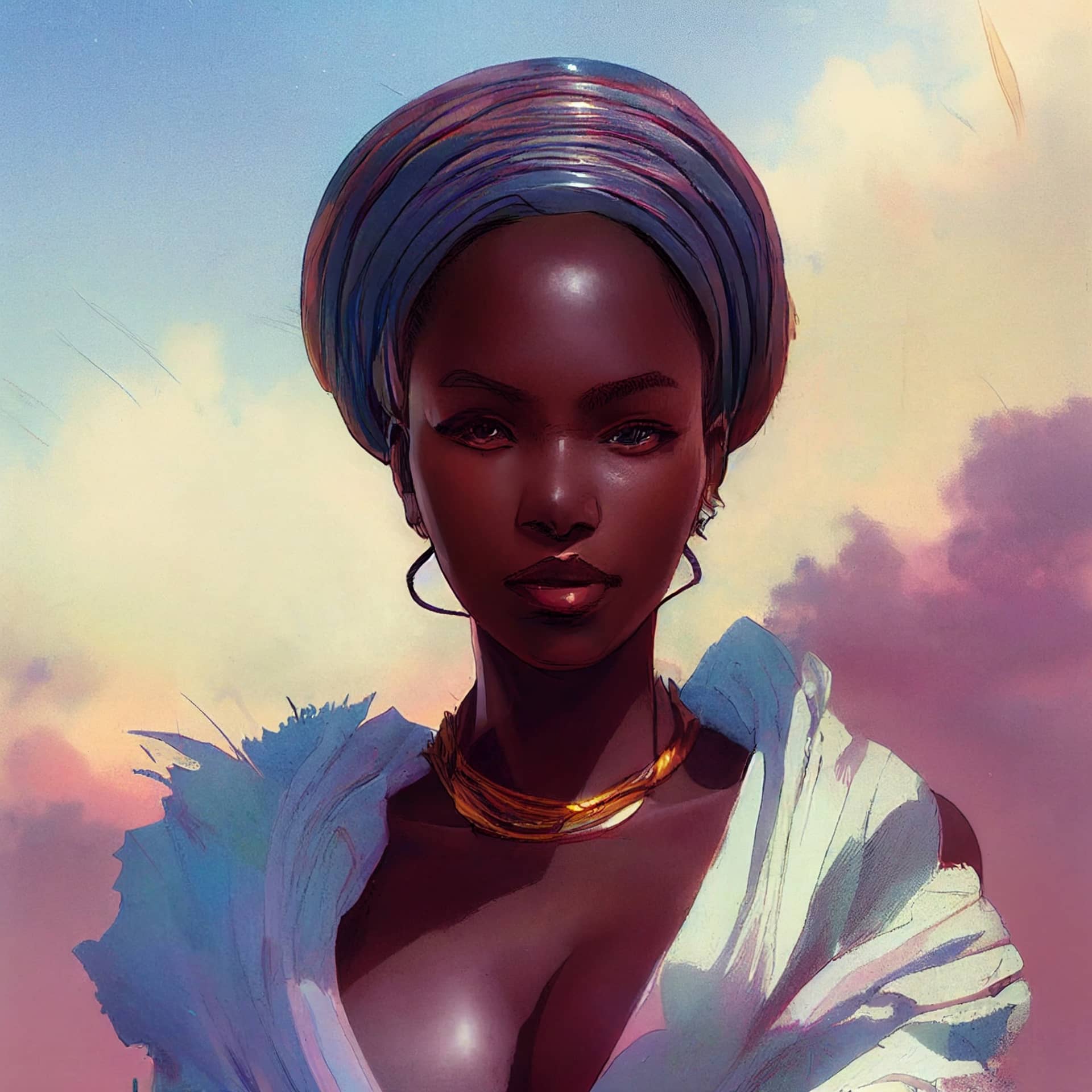 Art profile picture beautiful african american woman portrait illustration