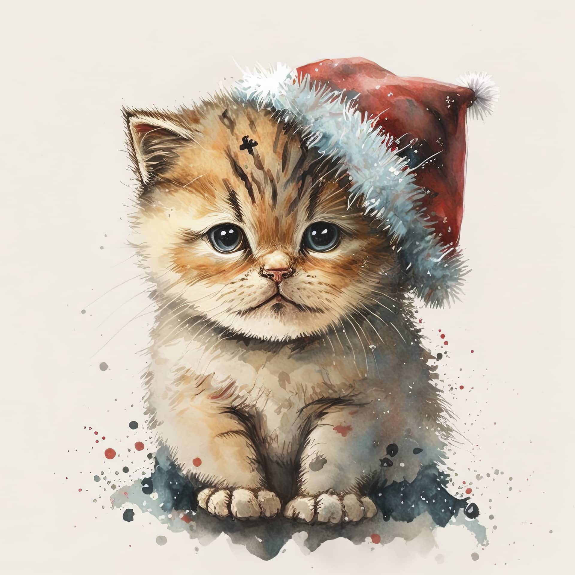 Art profile picture cute cat wearing christmas hat