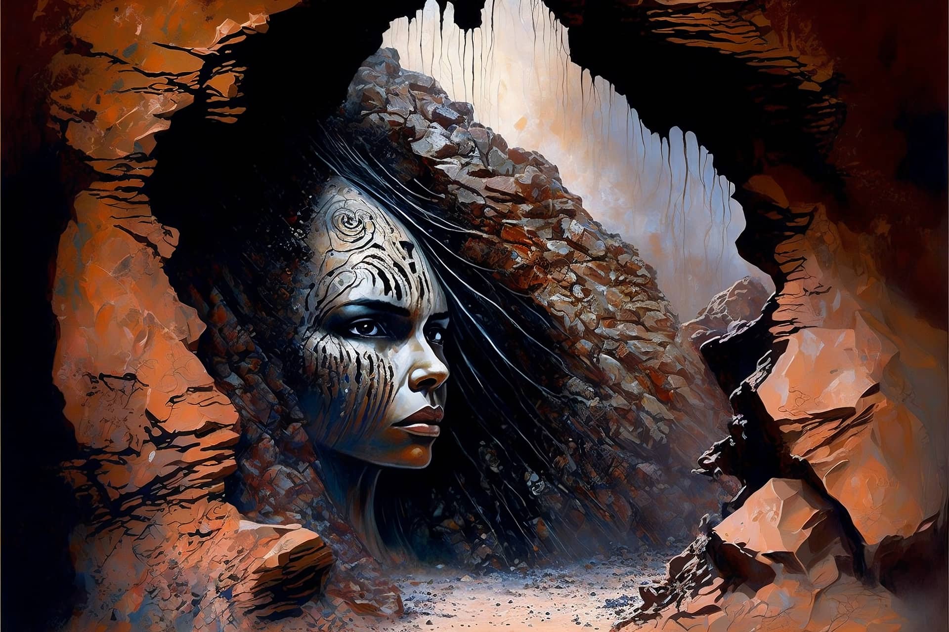 Art profile picture woman ancient cave creative digital painting image