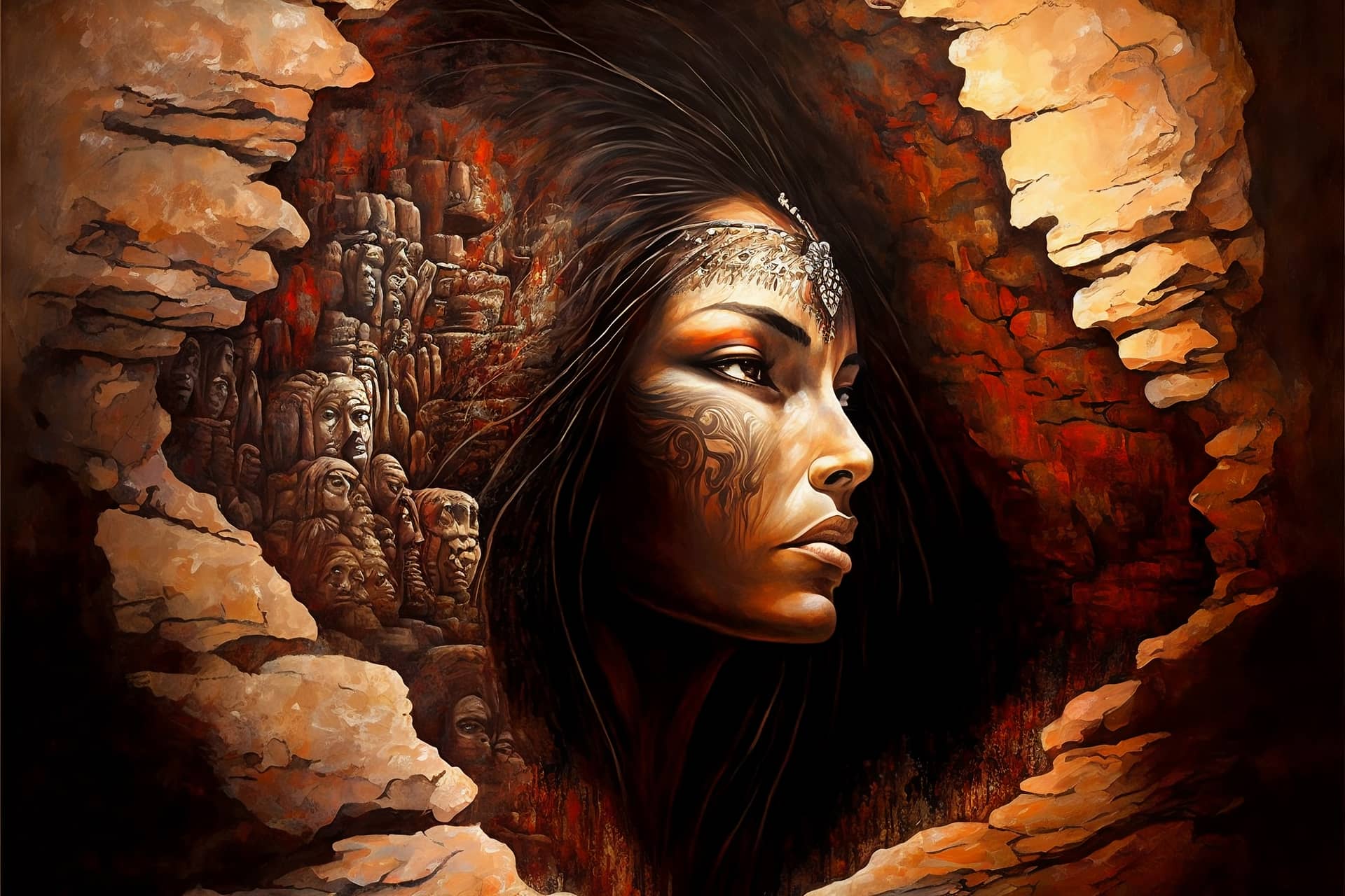 Art profile picture woman ancient cave digital painting artwork image