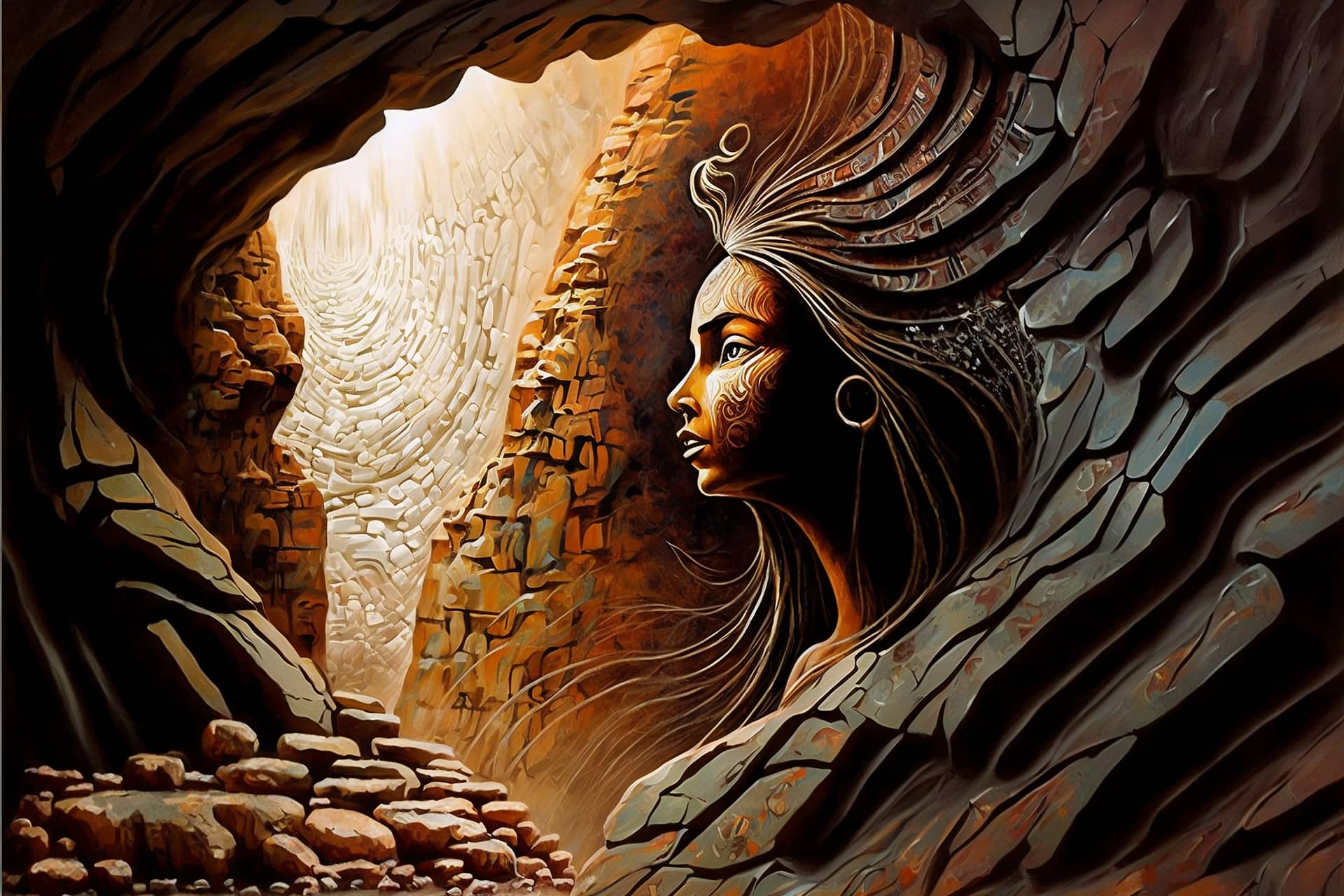 Art profile picture woman ancient cave digital painting artwork