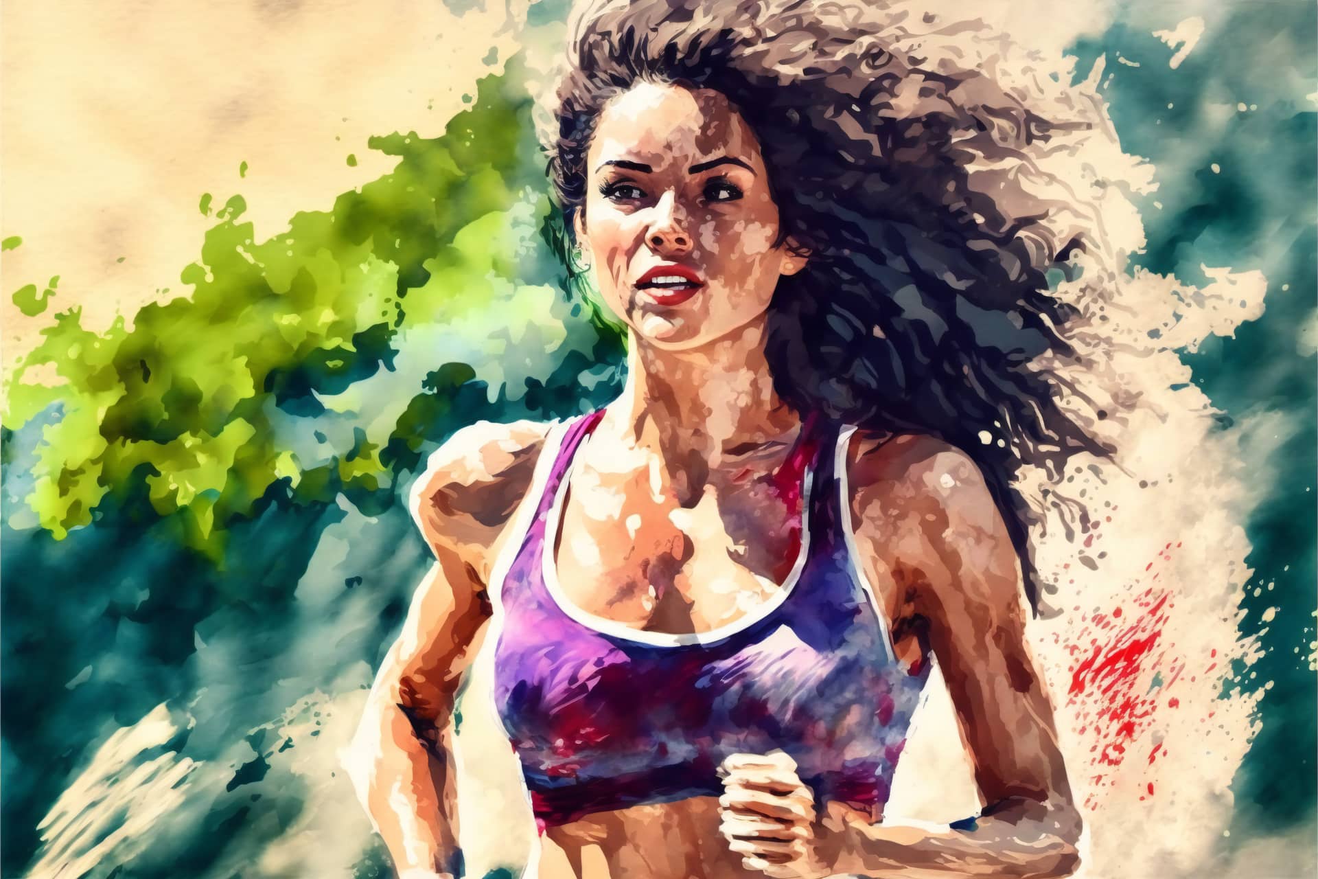 Fitness girl watercolor painting style creative digital illustration painting