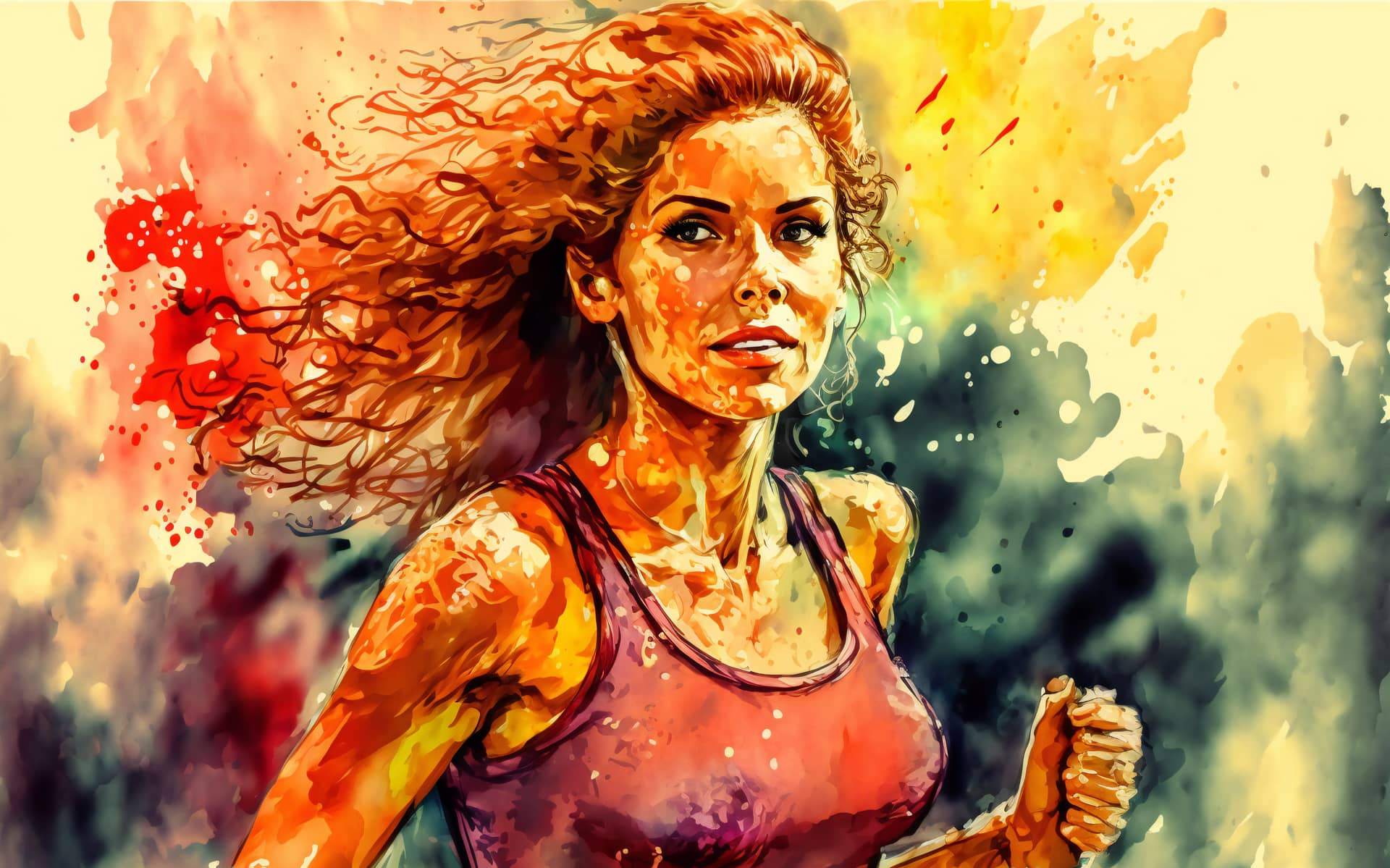 Fitness girl watercolor painting style digital illustration painting artwork