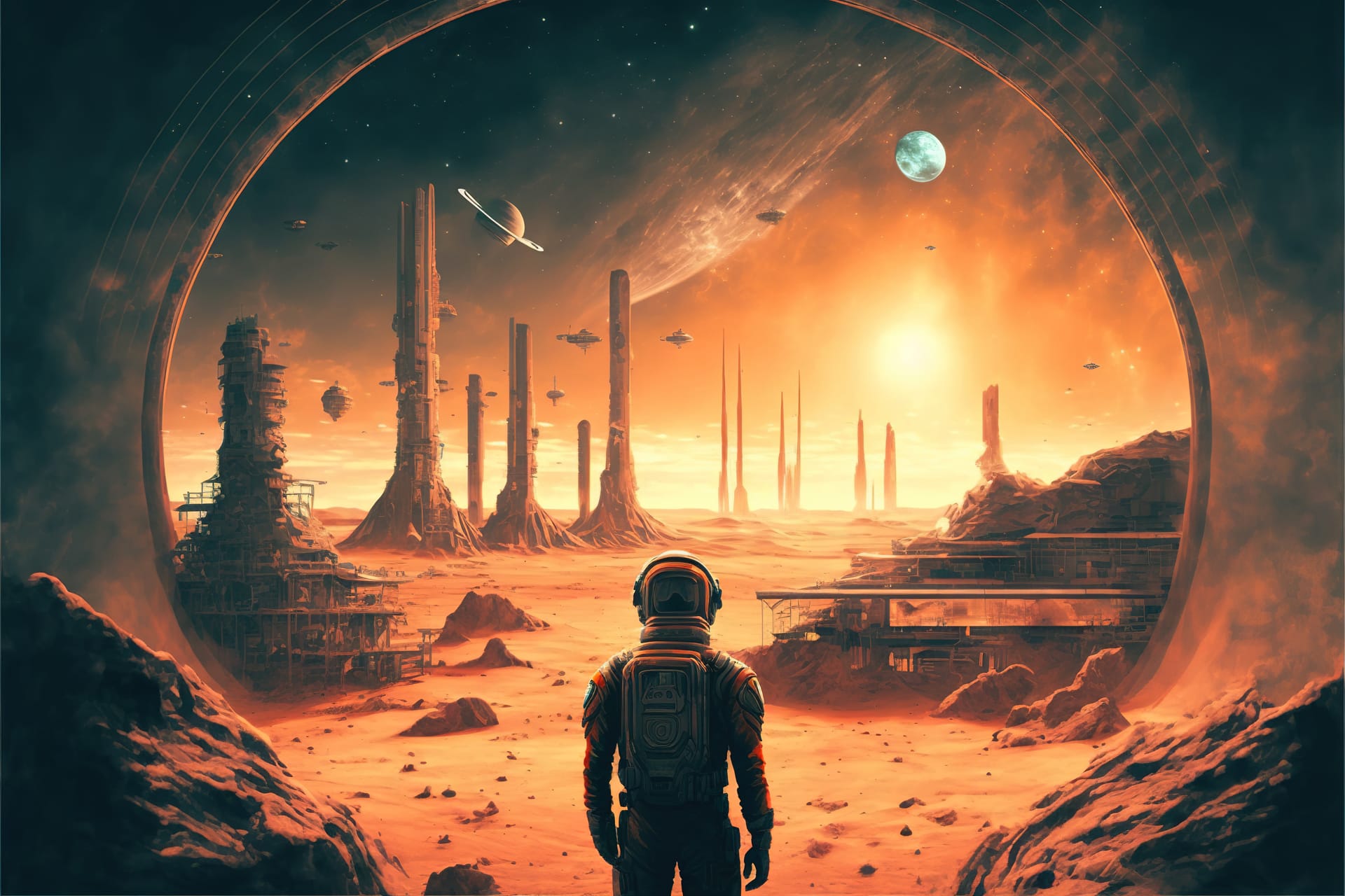 Alien planet digital art style illustration painting fantasy concept astronaut