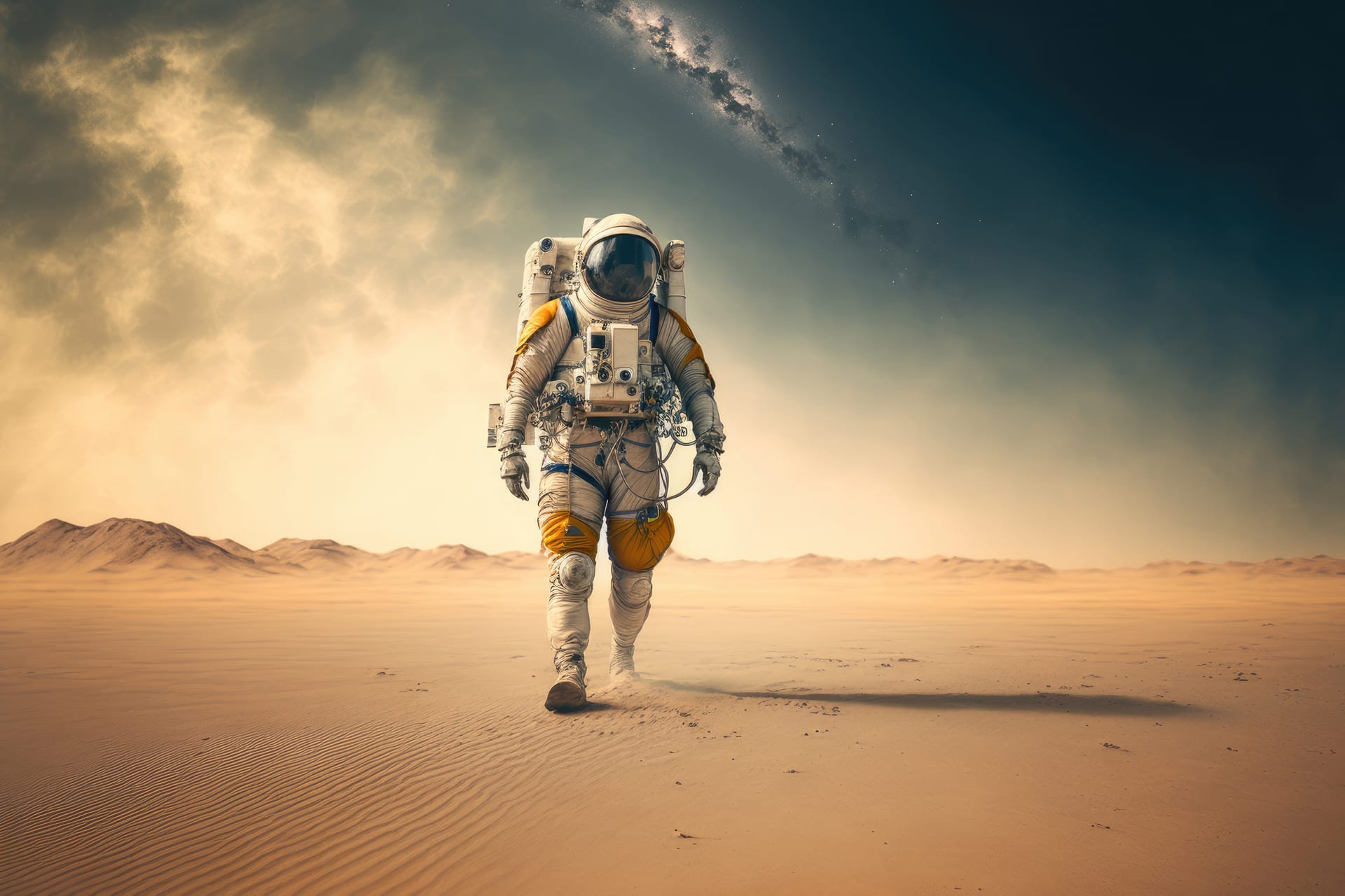 Astronaut standing deserted land exploring new worlds profile picture