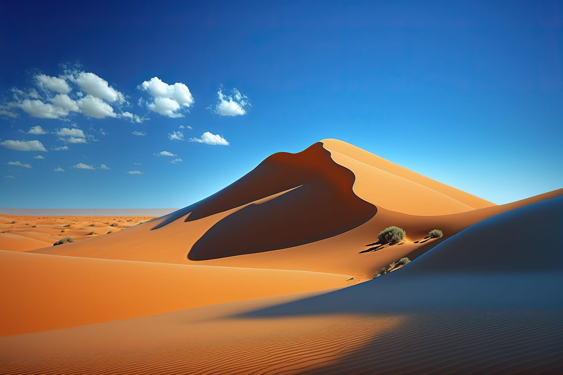 Golden sand dunes blue sky beautiful desert landscape image