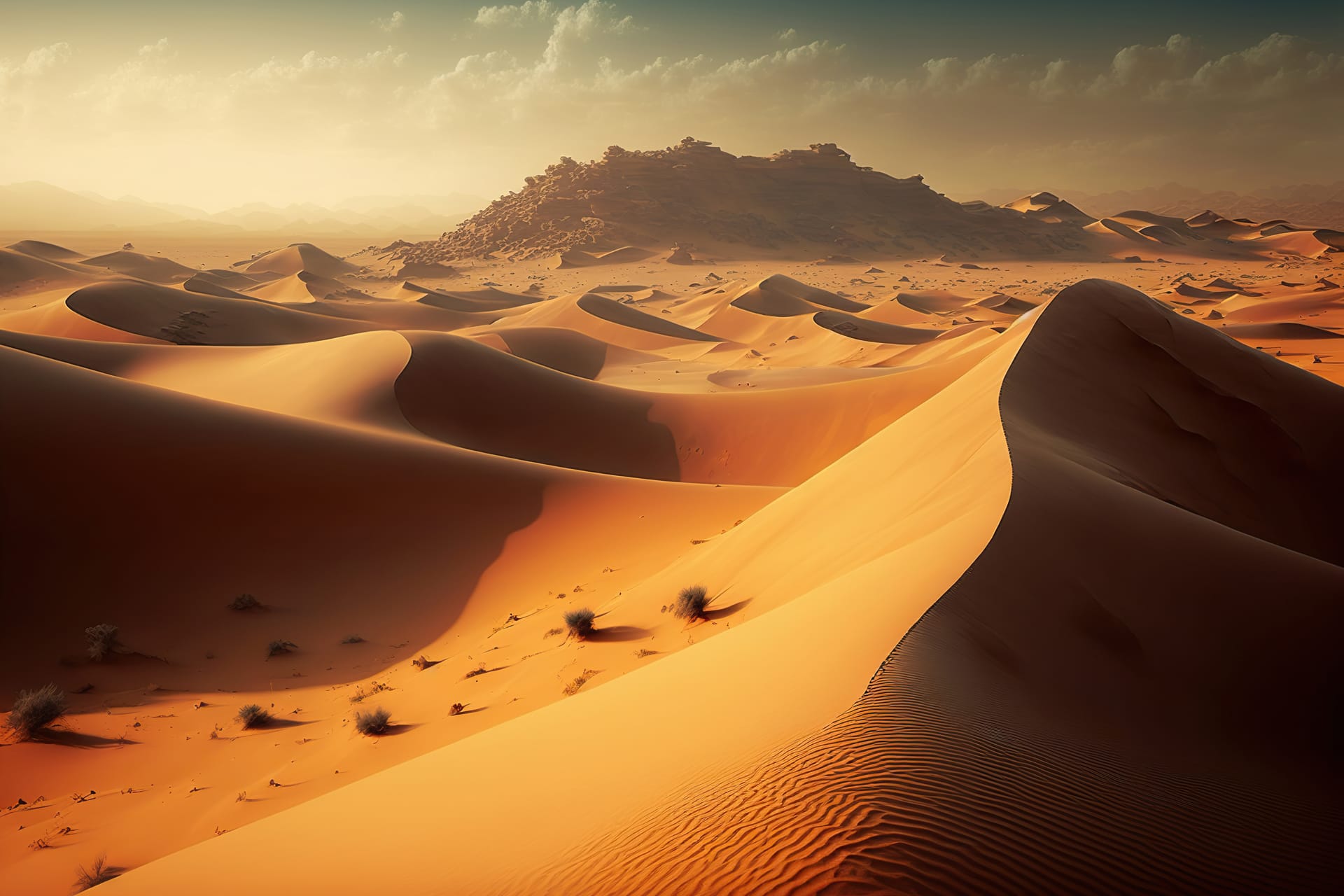 Golden sand dunes blue sky beautiful desert landscape