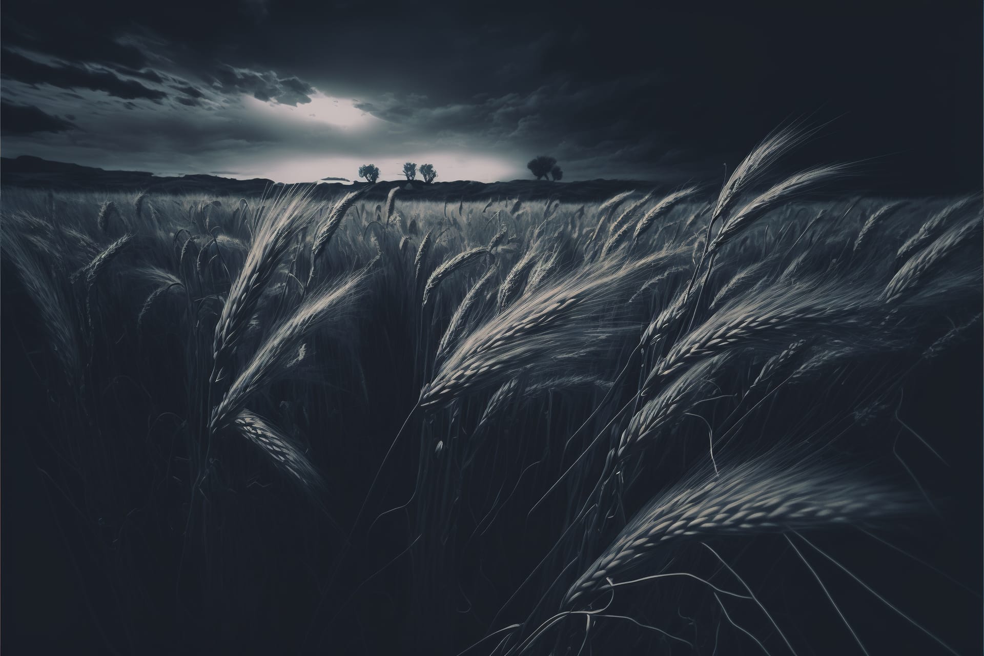 Windy barley field night image
