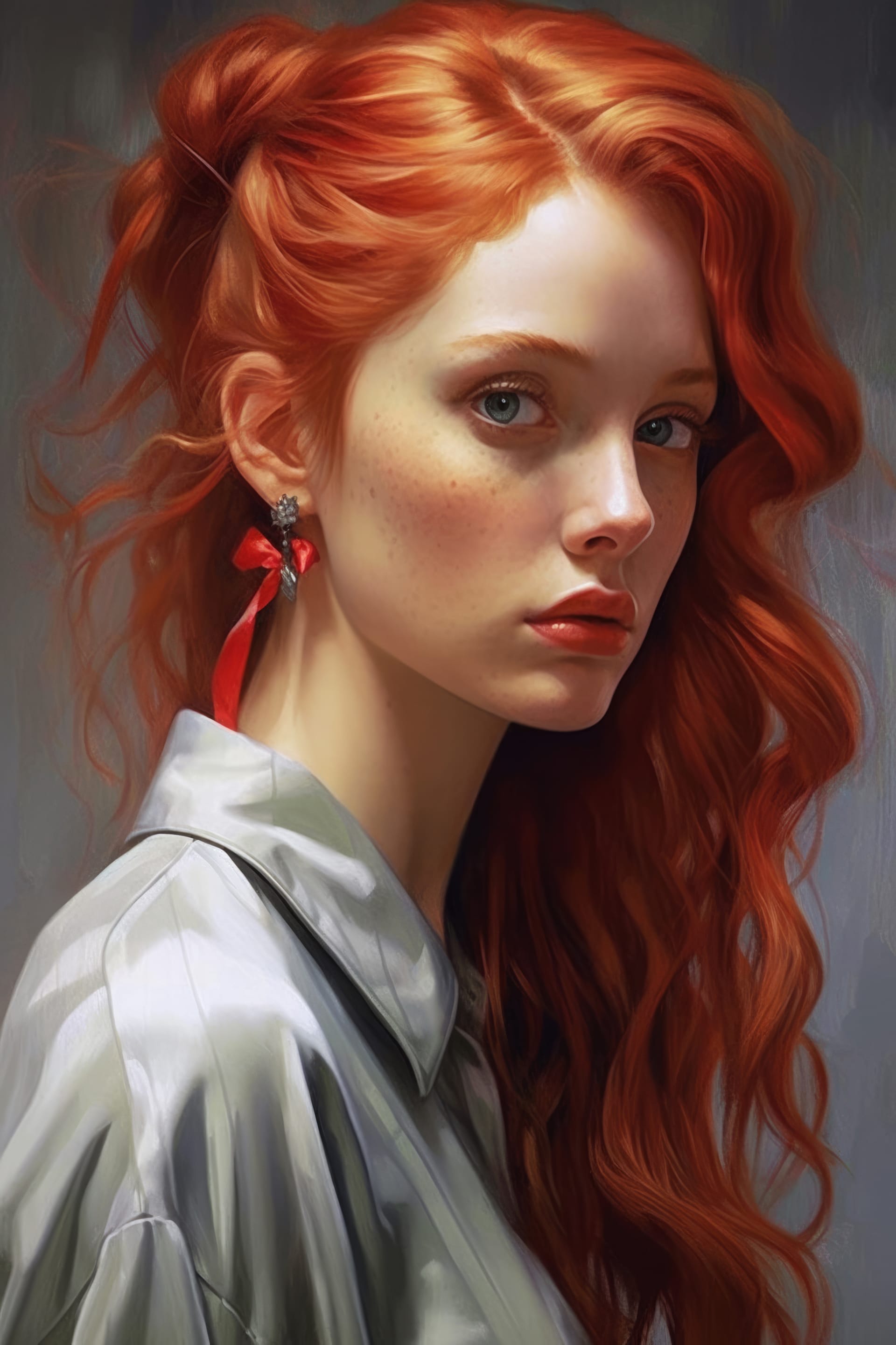 Beautiful red haired girl with white shirt red hair image